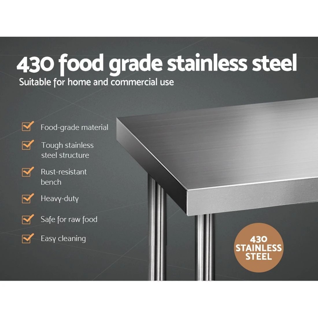 1 Cefito 1829x610mm Stainless Steel Kitchen Bench 430 - Silver, 1 of 6