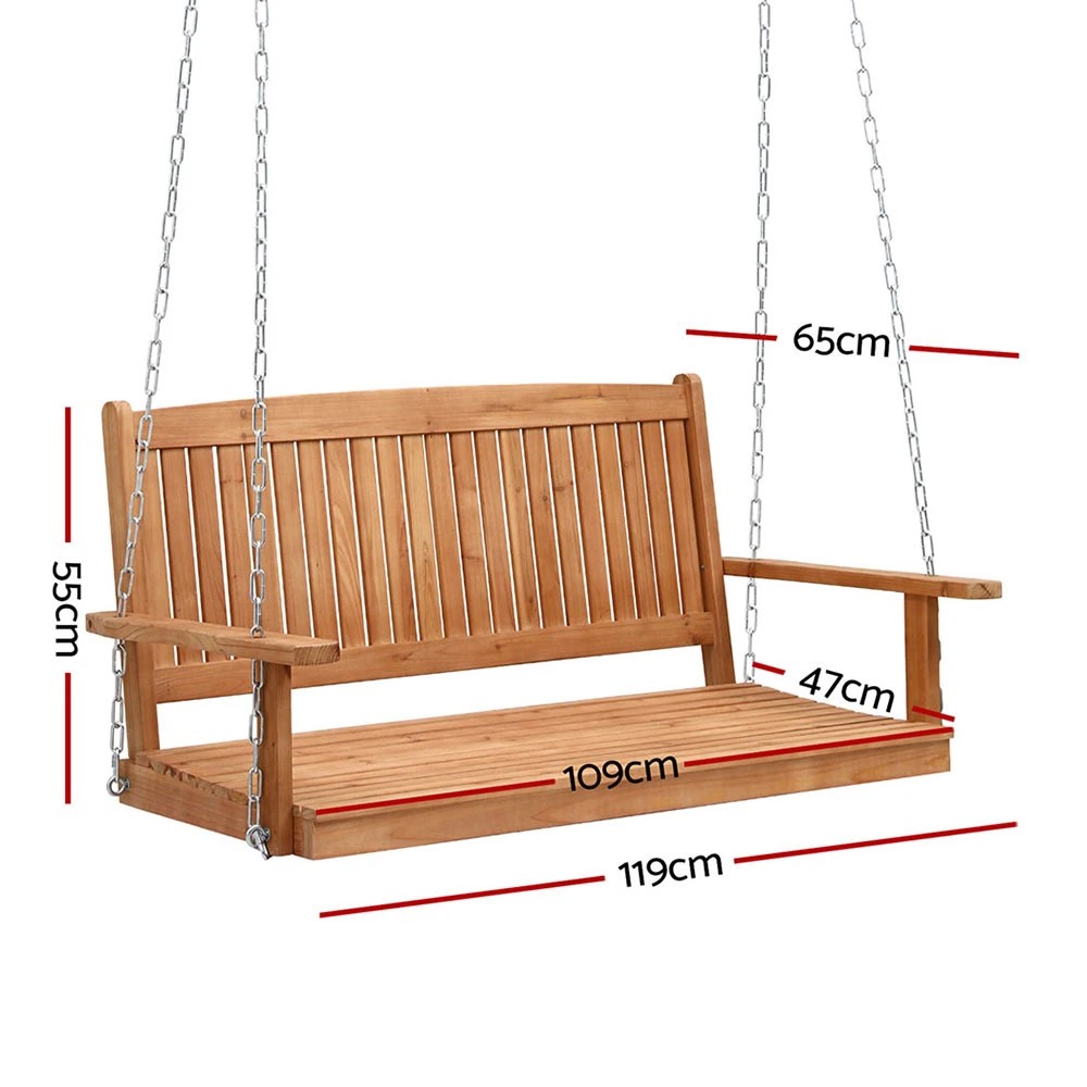 2 Gardeon Porch Swing Chair With Chain Outdoor Furniture Wooden Bench 2 - Natural, 2 of 5