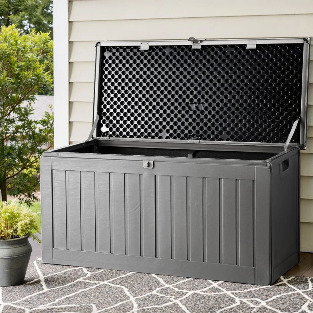 3 Gardeon Outdoor Storage Box 190L Container Lockable Garden Bench Tool Shed - Black, 3 of 7
