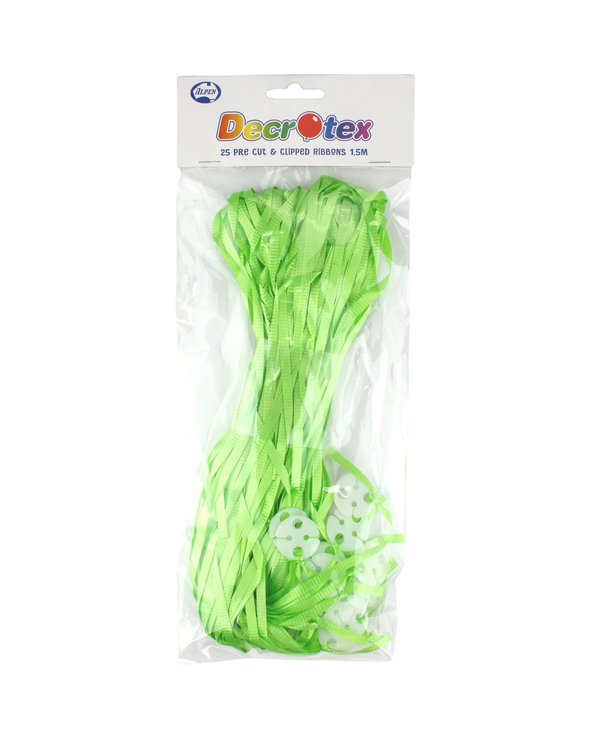 1 Alpen Precut Balloon Ribbon & Clips Lime Pack of 25 - Green, 1 of 1