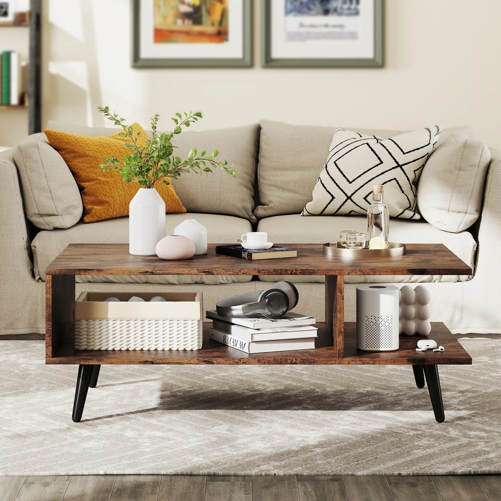 4 Costway 2-Tier Coffee Table Home Modern Center Table w/Storage, 4 of 5