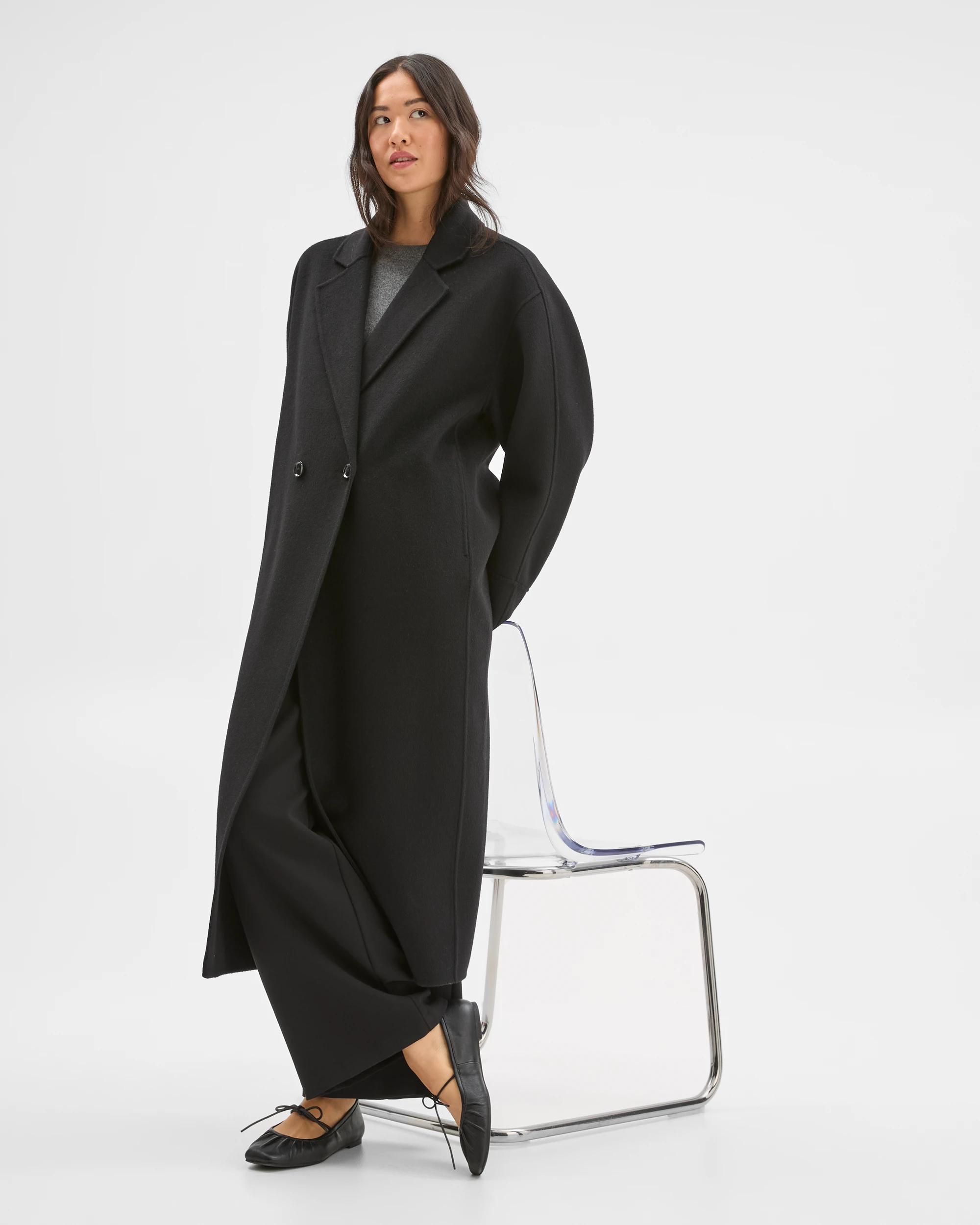 3 Preview Wool Blend Double Breasted Cocoon Coat BLACK, 3 of 7