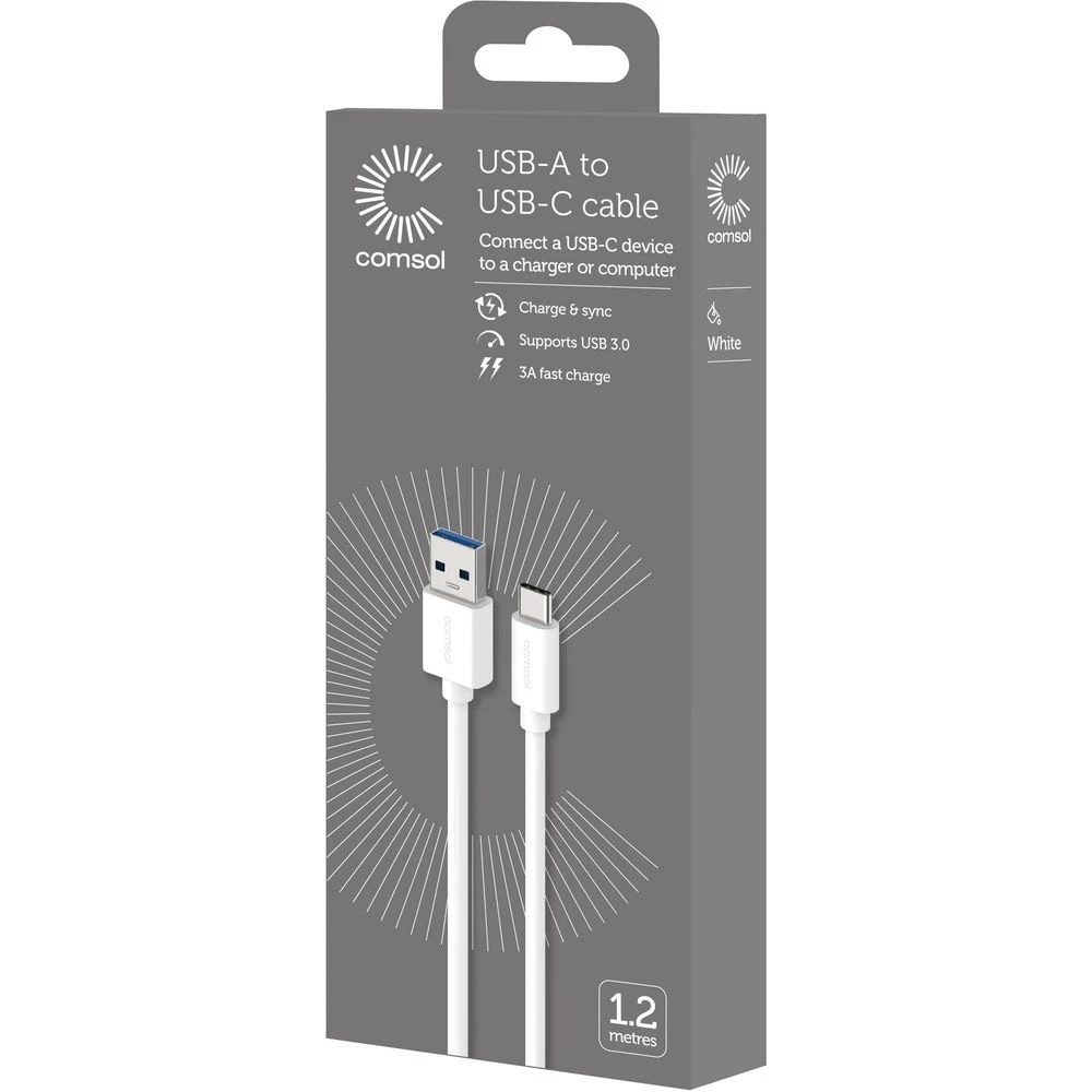 3 Comsol USB-A to USB-C USB 3.0 Cable 1.2m White, 3 of 3