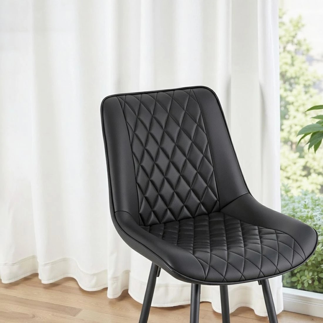 5 Artiss 4x Bar Stools Kitchen Dining Chair Counter Stool Diamond PU Leather - Black, 5 of 6