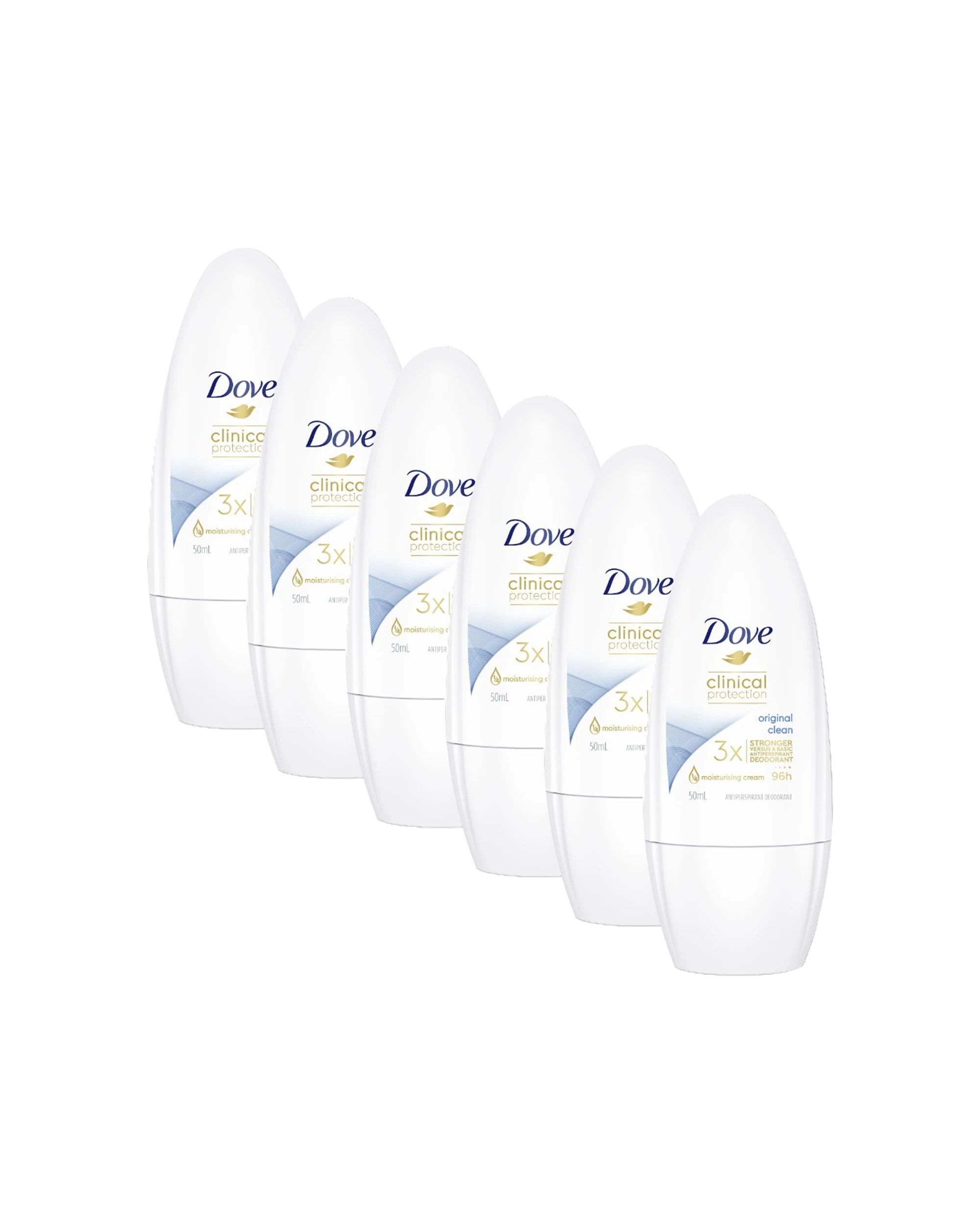 1 Dove 6PK Antiperspirant Clinical Protect Roll-On Deodorant 50ml 96H Sweat - White, 1 of 5