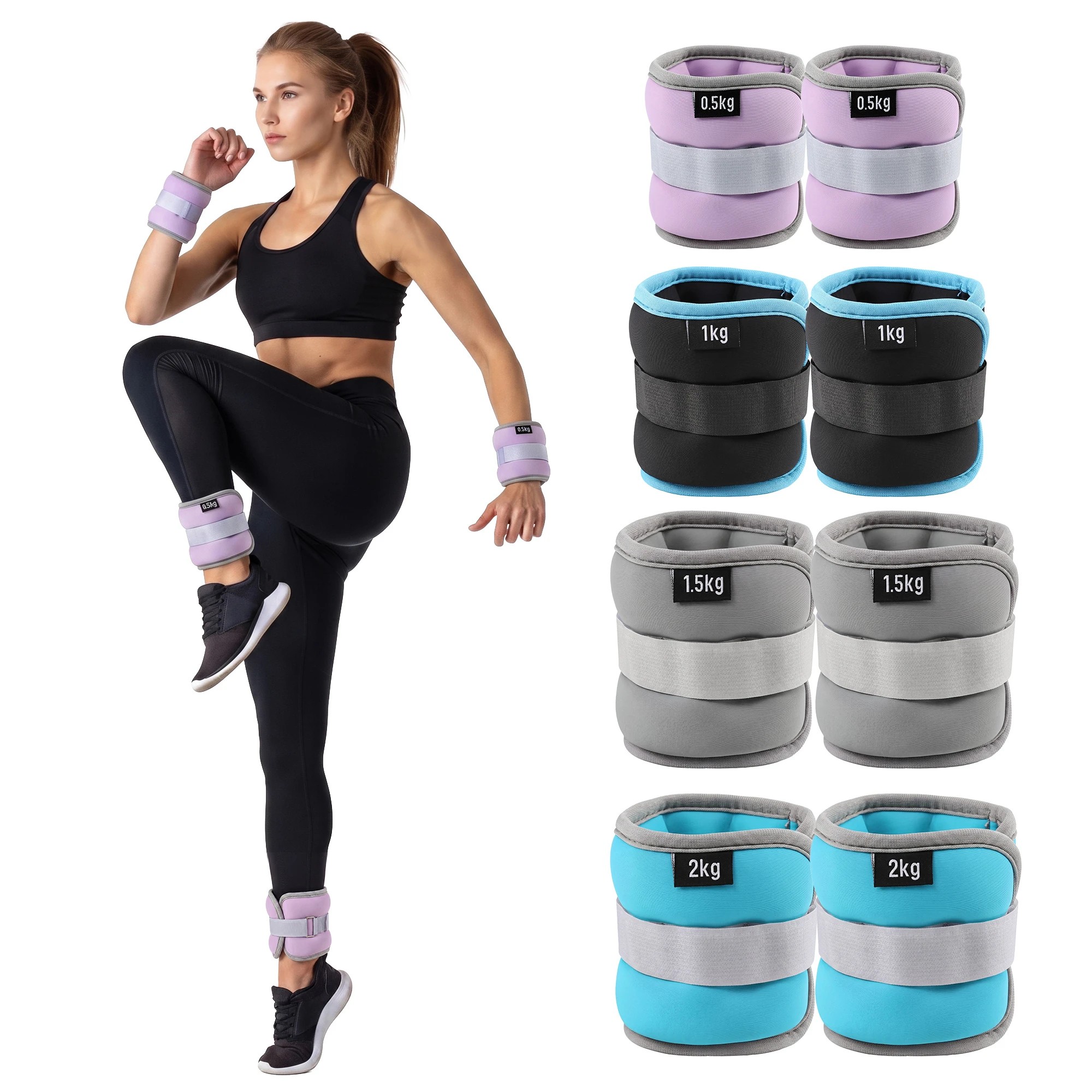 2 Everfit Ankle Wrist Weights for Women & Men, Wearable Leg Arm Weights Includes 1kg 2kg 3kg 4kg for Home Fitness - Multi, 2 of 9