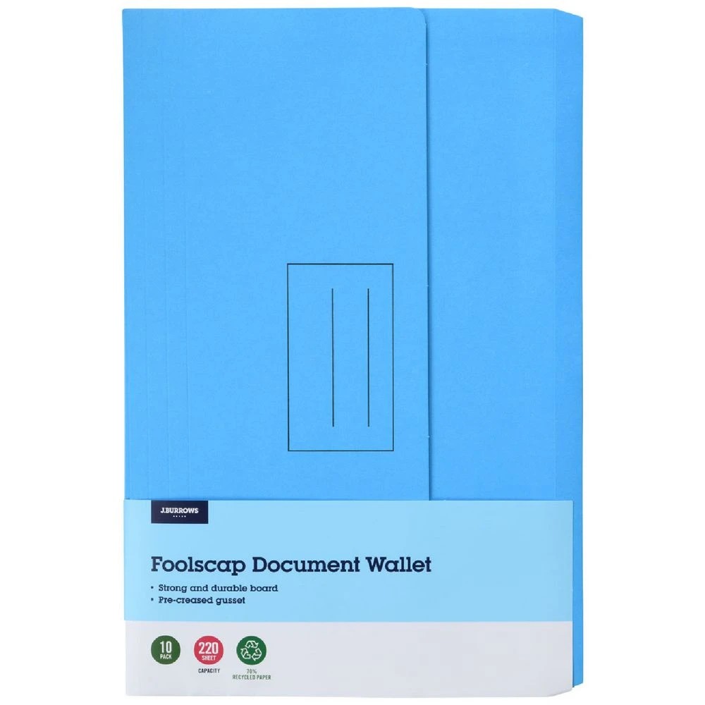 1 J.Burrows Document Wallet 220GSM Blue 10 Pack, 1 of 4