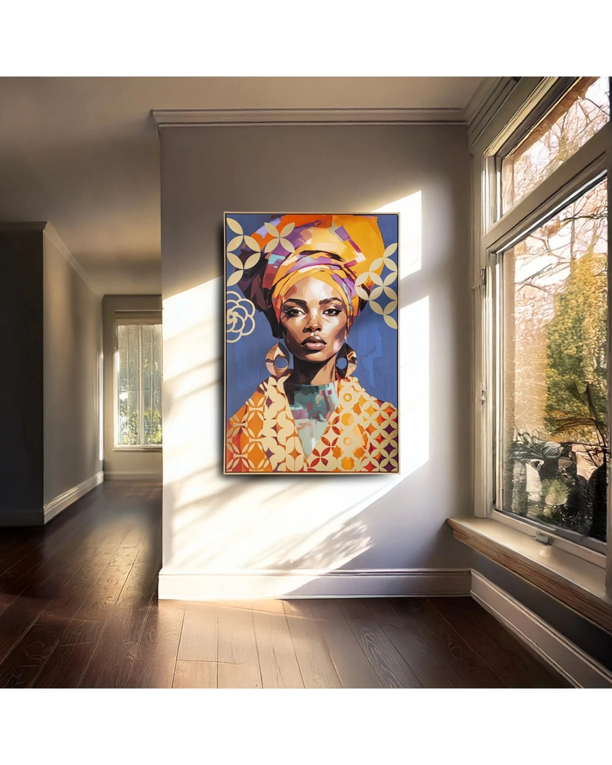 6 Urban Style Brushmarks Gold Foiled Canvas Artwork Print Woman 825x1225mm - Blue, 6 of 7
