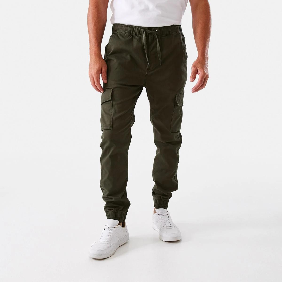 1 Elastic Waist and Cuffed Cargo Pants Grn Khaki, 1 of 6