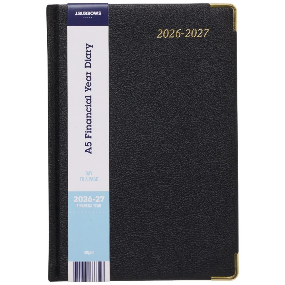 1 J.Burrows A5 Day to Page Elite FY26/27 Diary Black, 1 of 6
