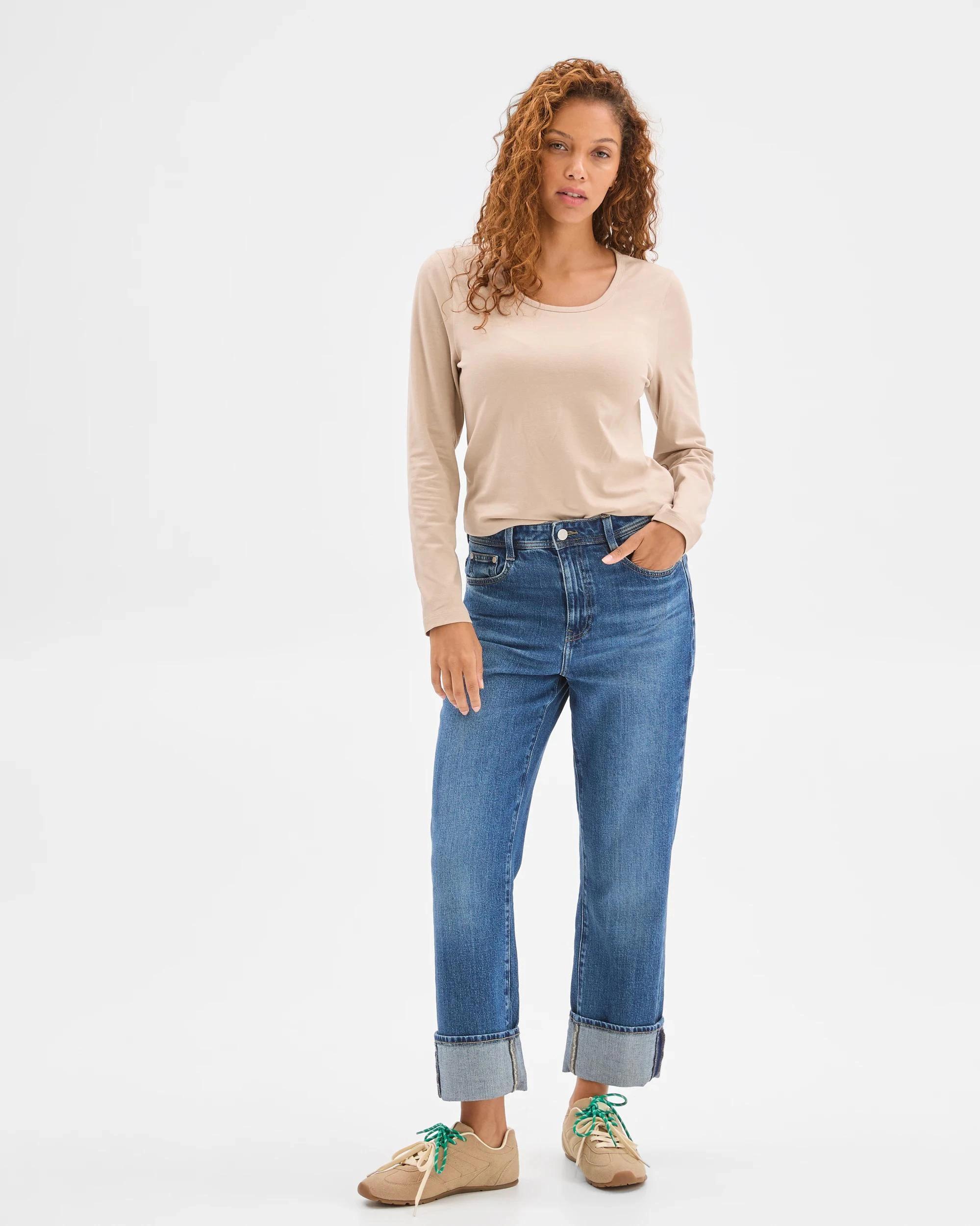 2 Target Woman Australian Cotton Long Sleeve Stretch Crew T-Shirt PARCHMENT, 2 of 6