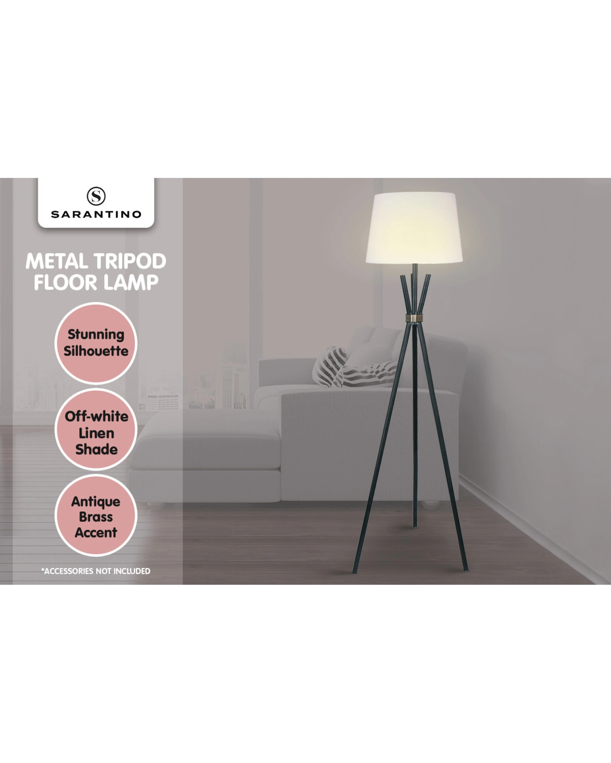 7 Sarantino Tripod Floor Lamp In Metal And Antique Brass, 7 of 7