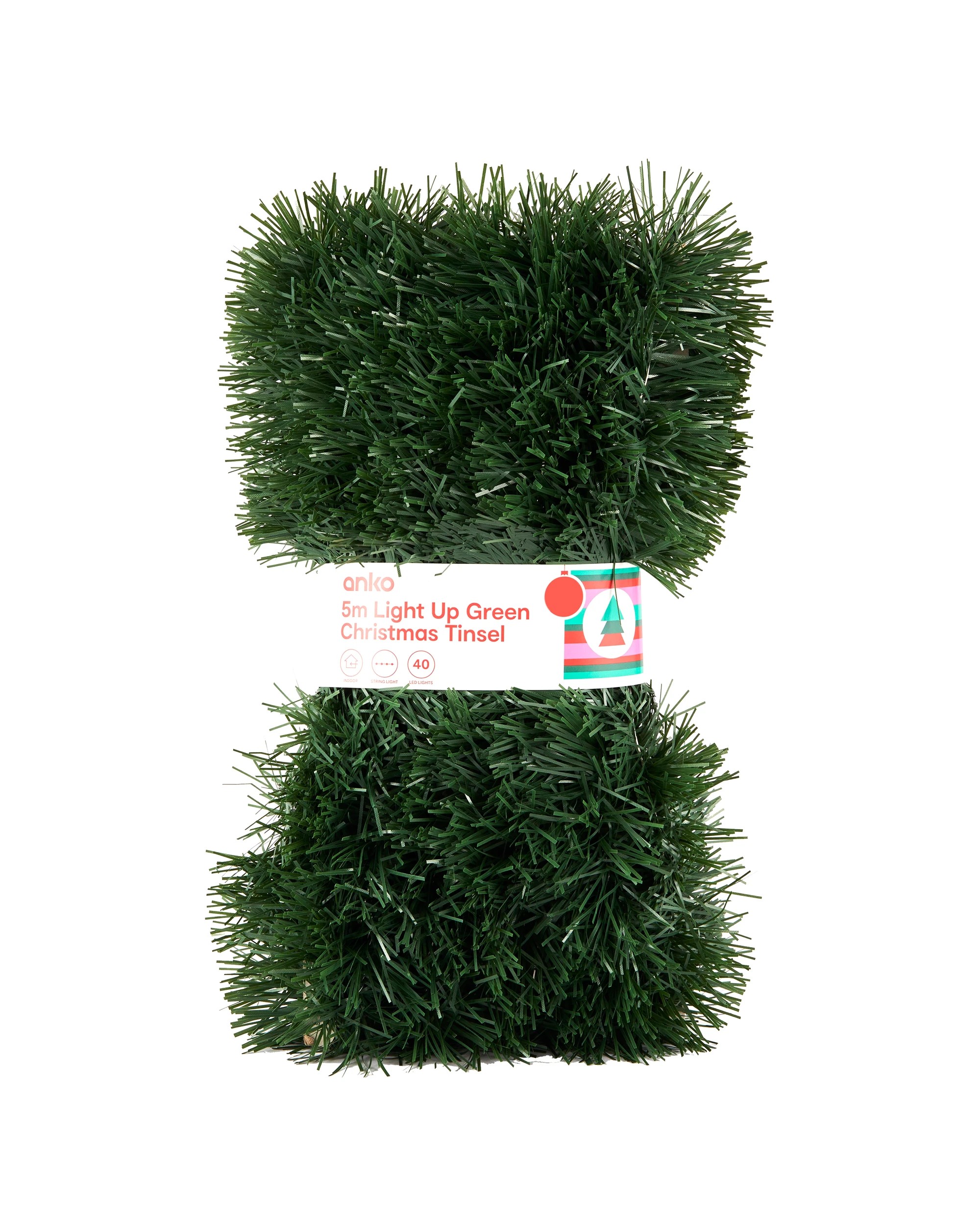 1 5m Light Up Green Christmas Tinsel, 1 of 5