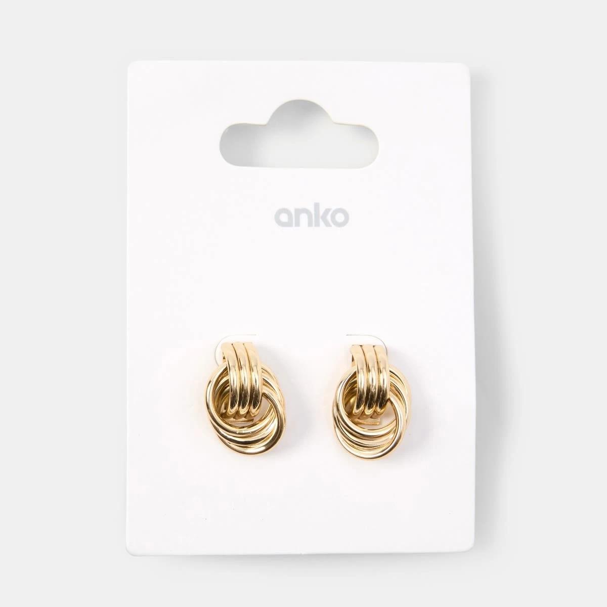 4 Mini Round Doorknocker Earrings - Gold Tone Gold, 4 of 4