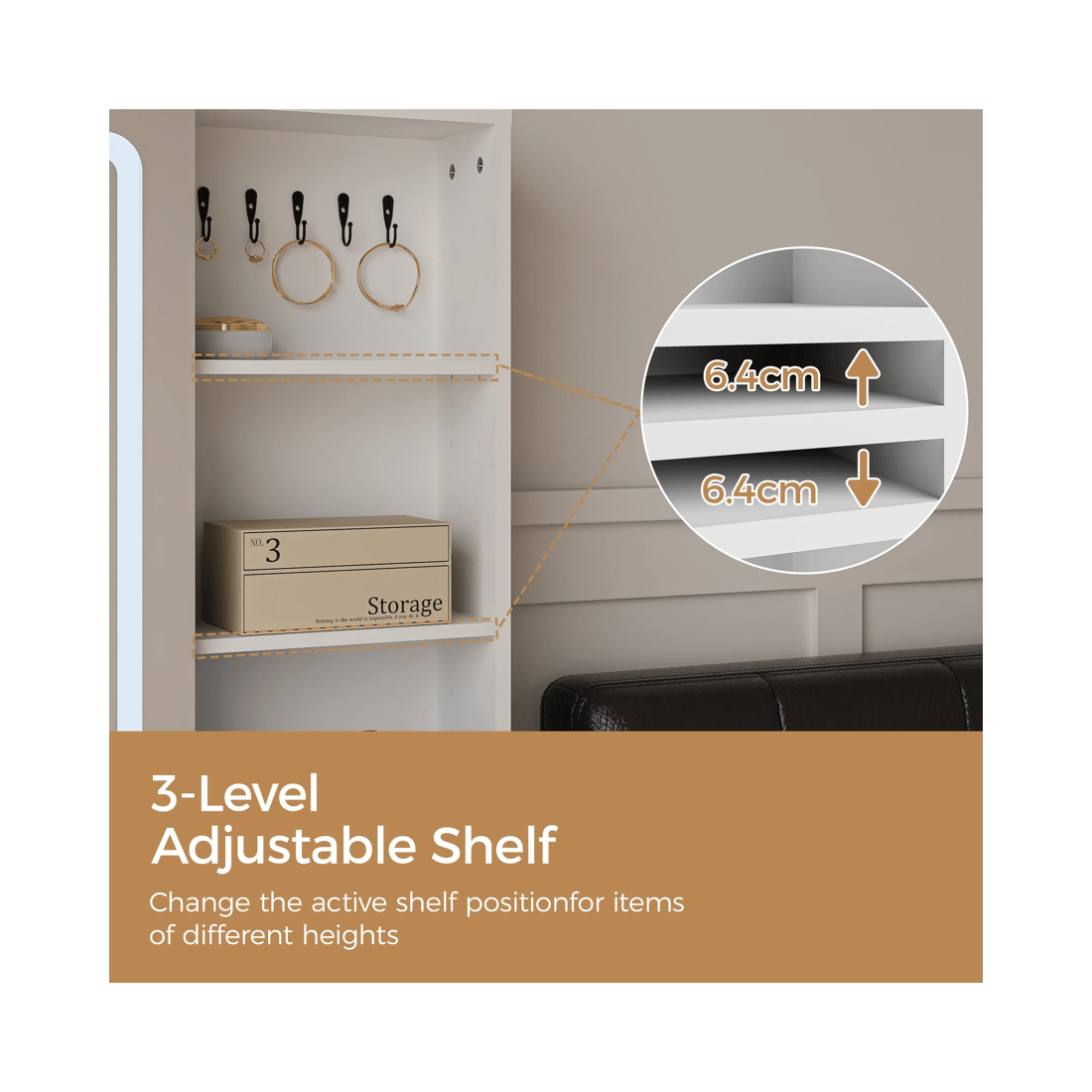 7 Advwin Dressing Table Stool Set With Mirror Led Lights Jewelry Armoire, 7 of 10