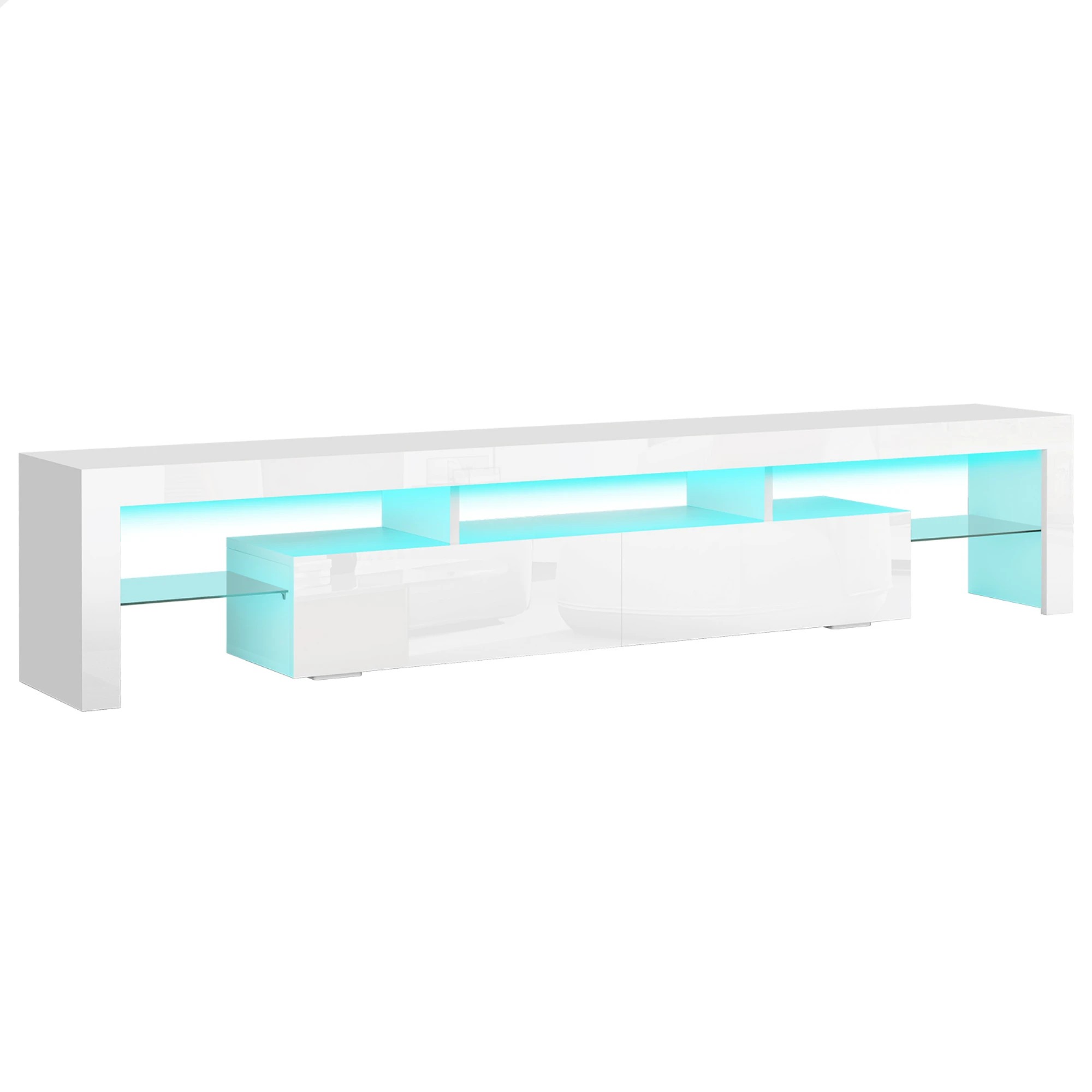 1 Alfordson Entertainment Unit 200cm TV Stand LED Light Storage Gloss - White, 1 of 10
