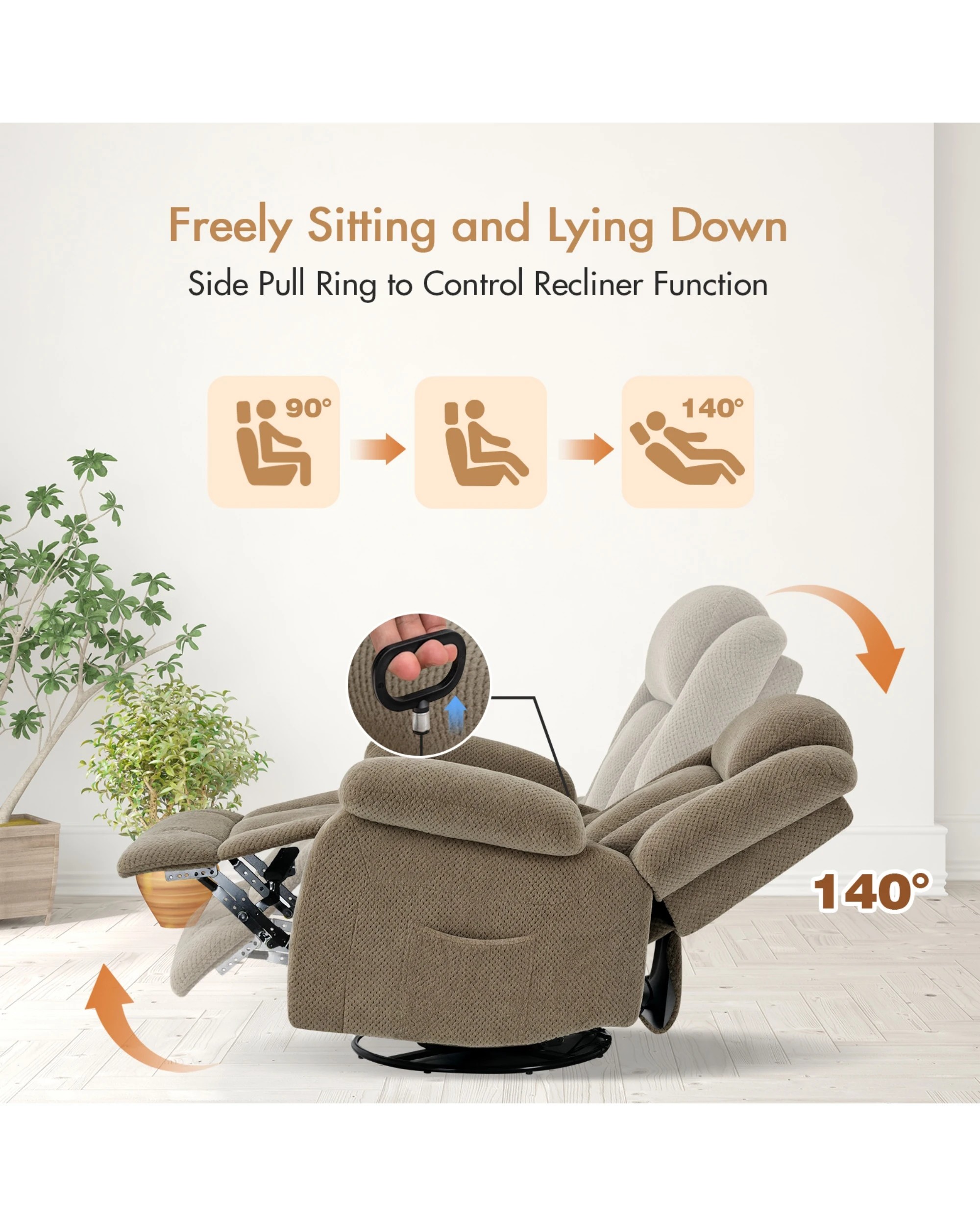 3 Advwin Recliner Chair Velvet Lounge Armchair Rotatable Brown, 3 of 7
