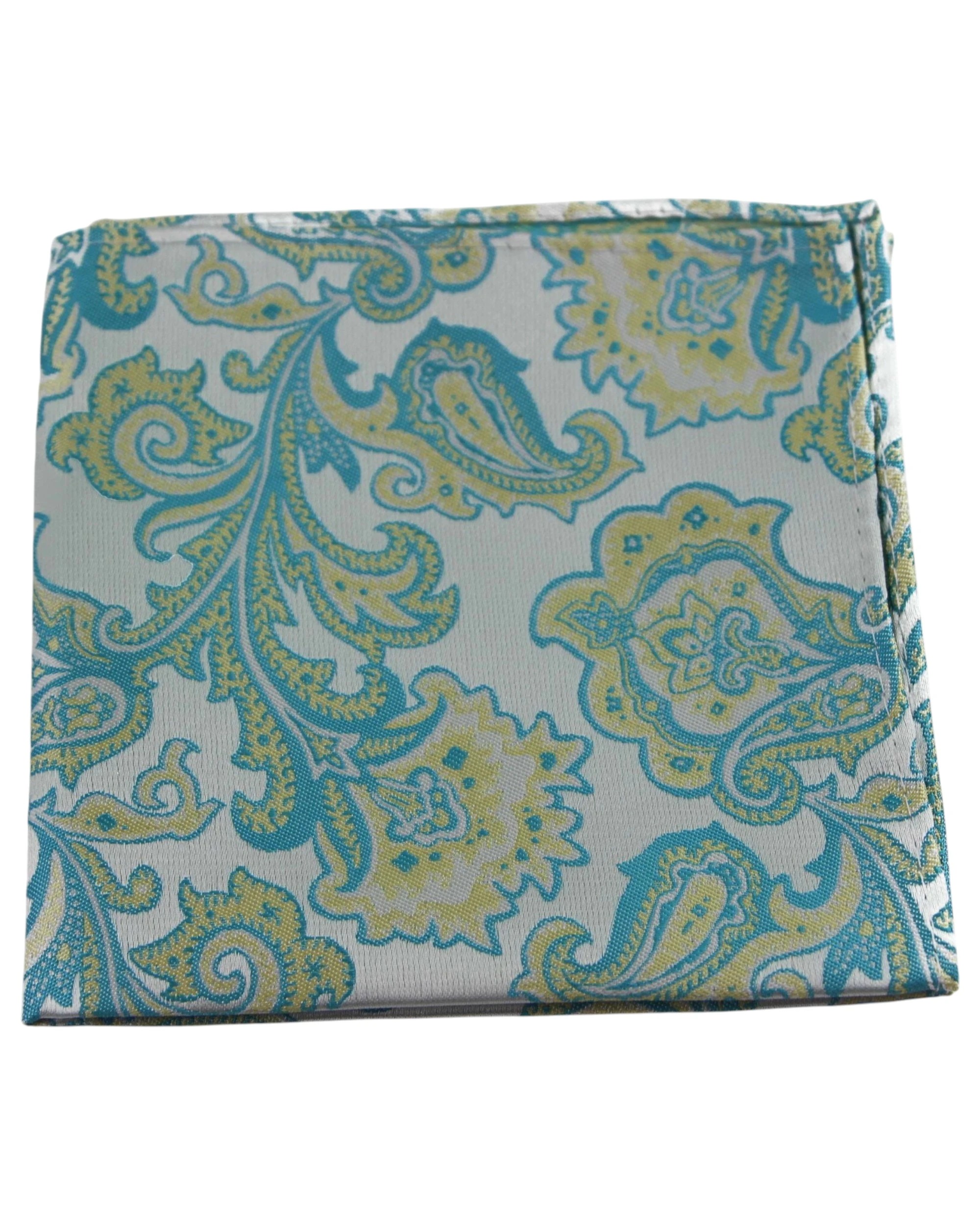 1 Zasel Mens Turquoise And Silver Boho Paisley Silk Pocket Square - Multi, 1 of 3