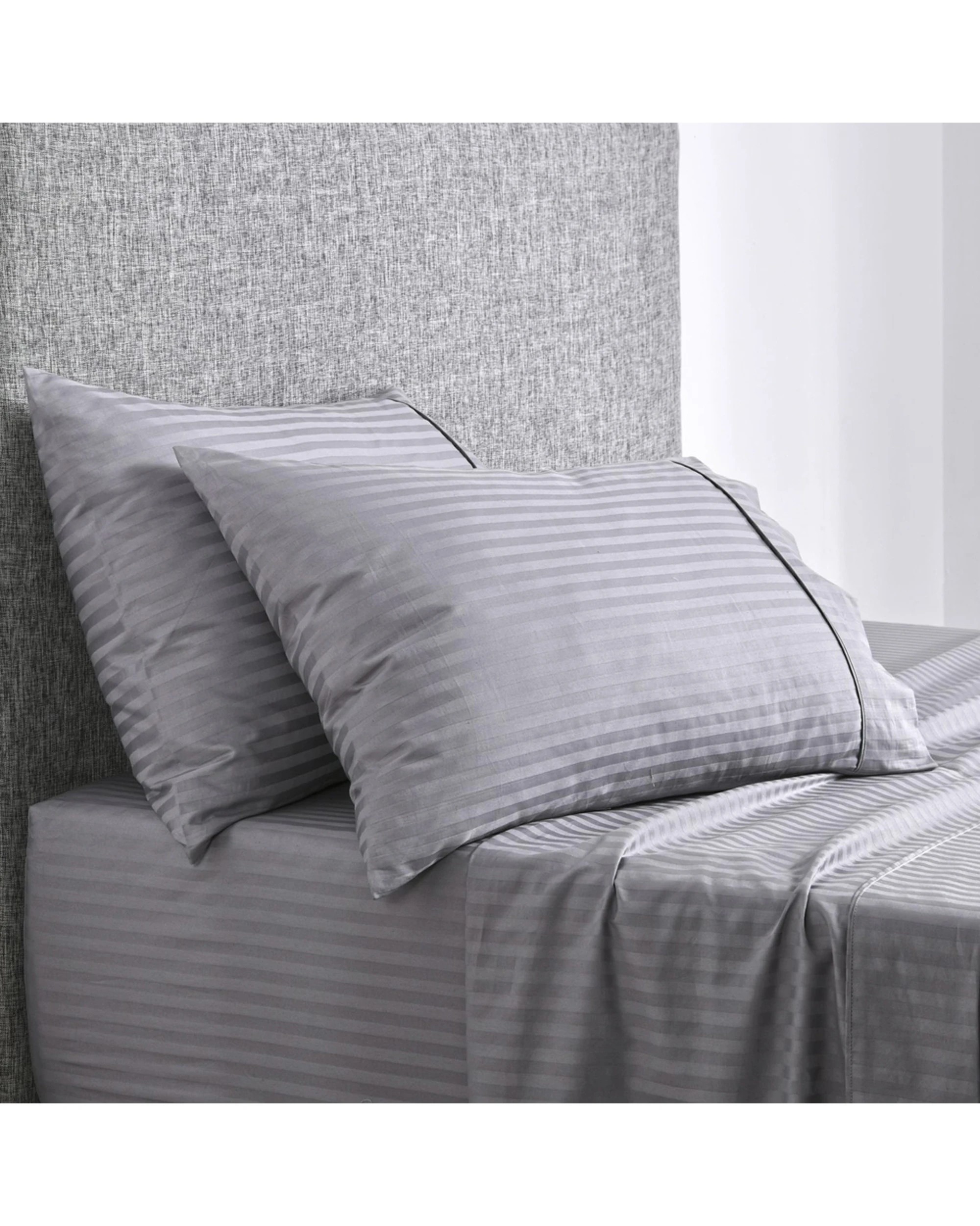 2 Onkaparinga Cotton Sheet Set w/Pillowcases Chilton Stripe - Queen Bed - Silver, 2 of 3