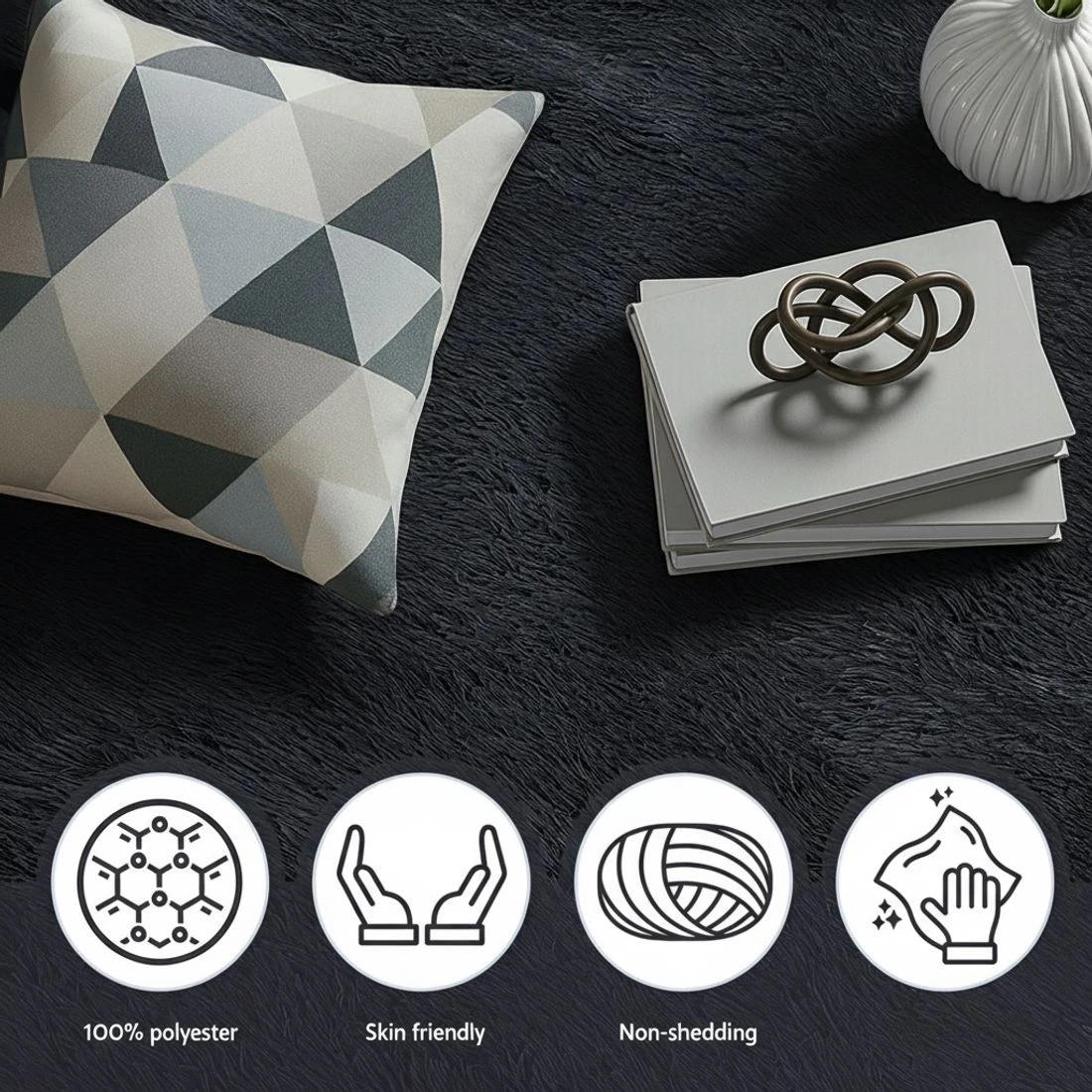 6 Artiss Floor Rug 200x230cm Plush Area Shaggy Rug Living Room Bedroom Carpet - Black, 6 of 9