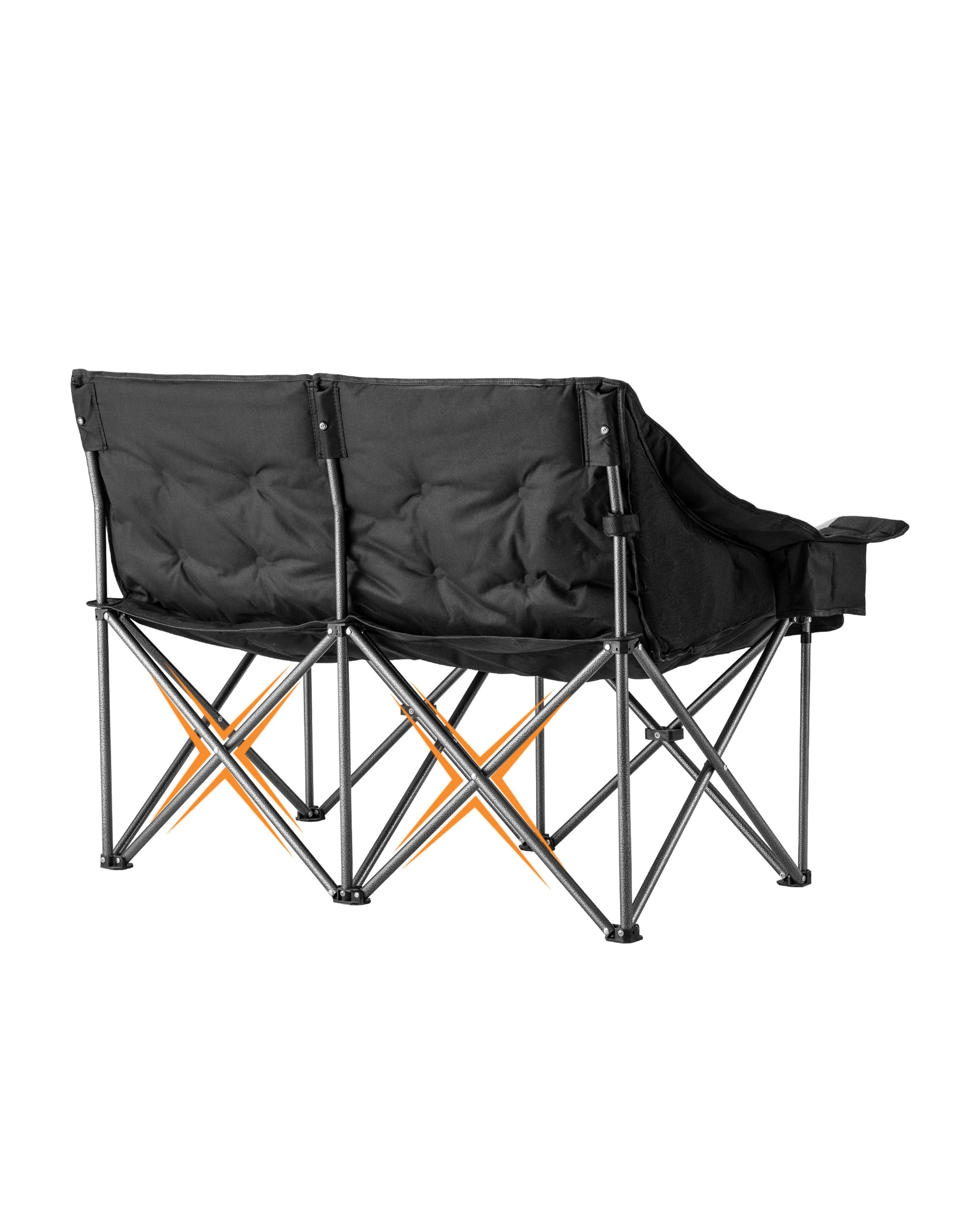 4 San Hima Folding Double Camping Chair 295KG Padded W/ Cup Holders & Pocket Black, 4 of 9