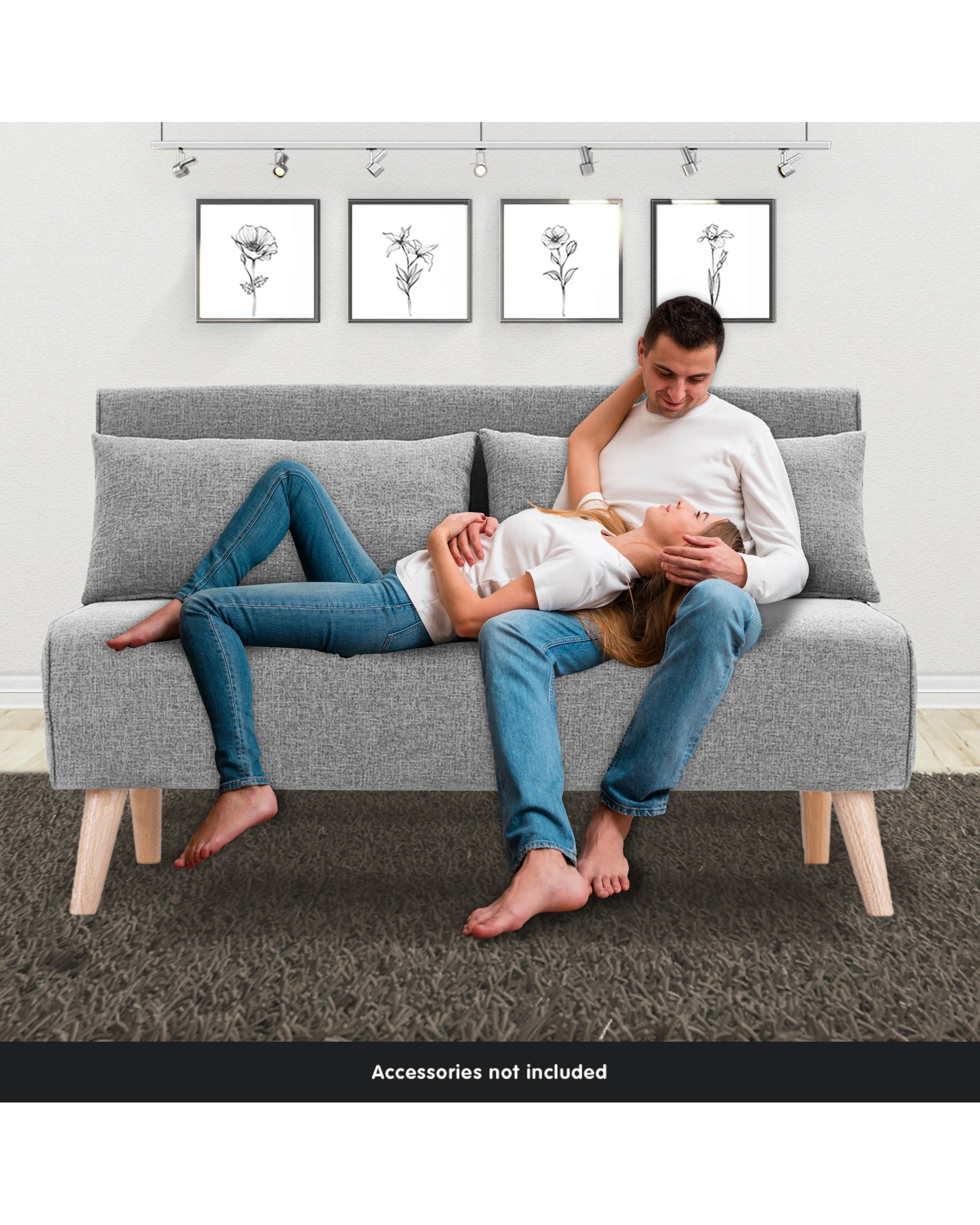 2 Sarantino 2-seater Adjustable Sofa Bed Lounge Faux Linen - Grey, 2 of 3