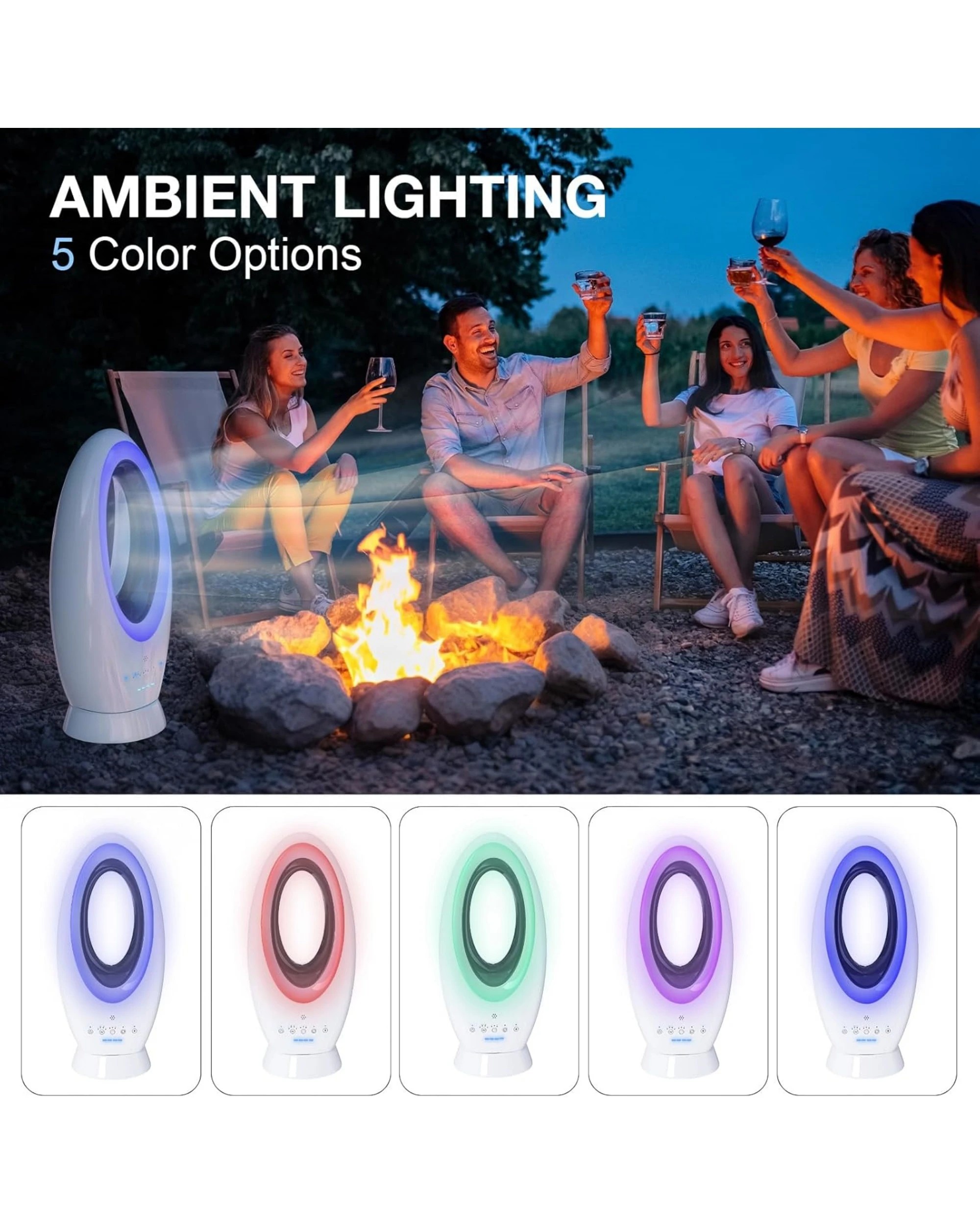 3 Advwin Bladeless Camping Fan Powerful USB Desk Fan with 4-Speed, 12000mAh Rechargeable Battery, Timer, 5 Color Lights, 3 of 7