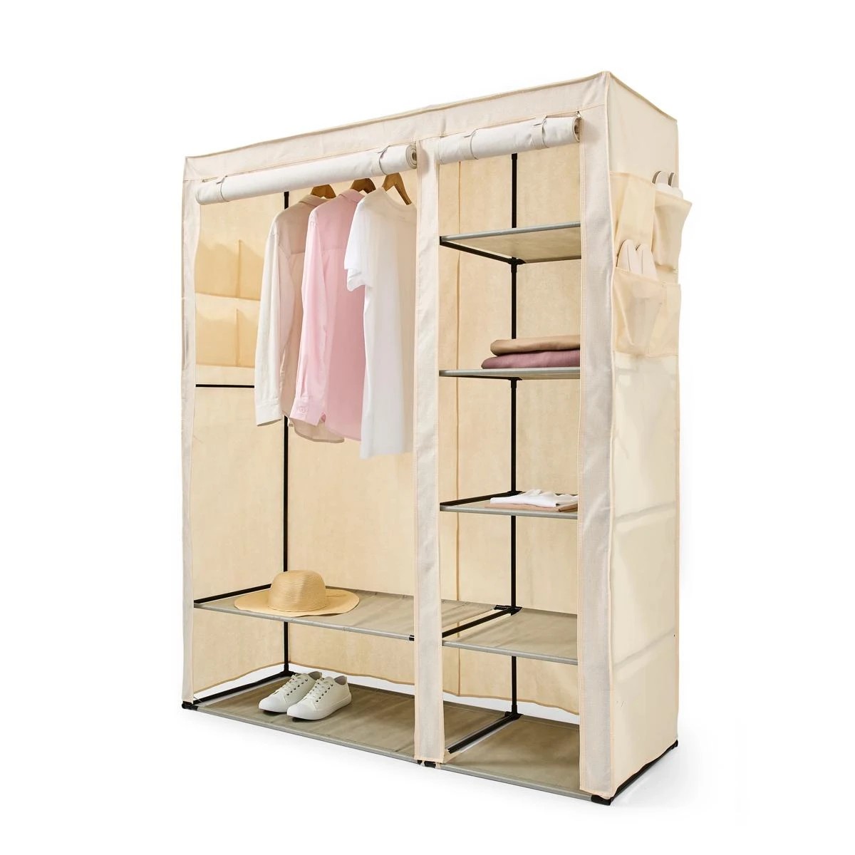 1 Linen Look Large Covered Wardrobe, 1 of 7