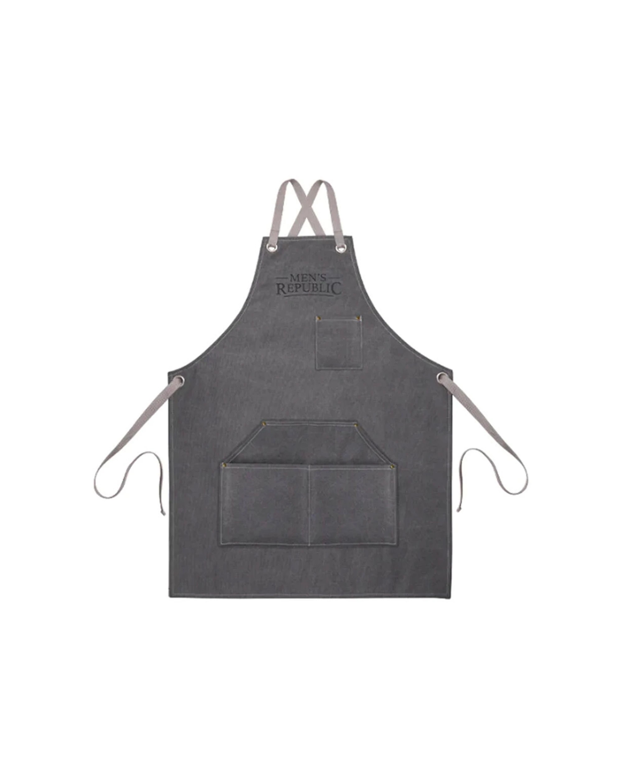 1 Mens Republic Bbq Cooking Grilling Apron Canvas Material Multiple Front Pockets Adjustable Fit - Grey, 1 of 3