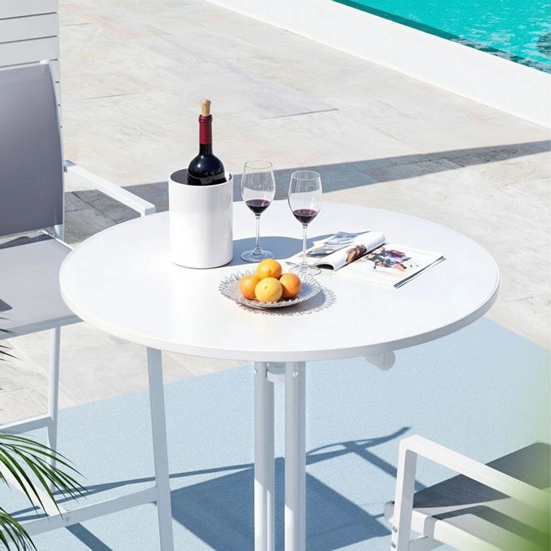 4 Gardeon Outdoor Bar Table Round Folding Desk Top 109cm Patio Furniture - White, 4 of 7