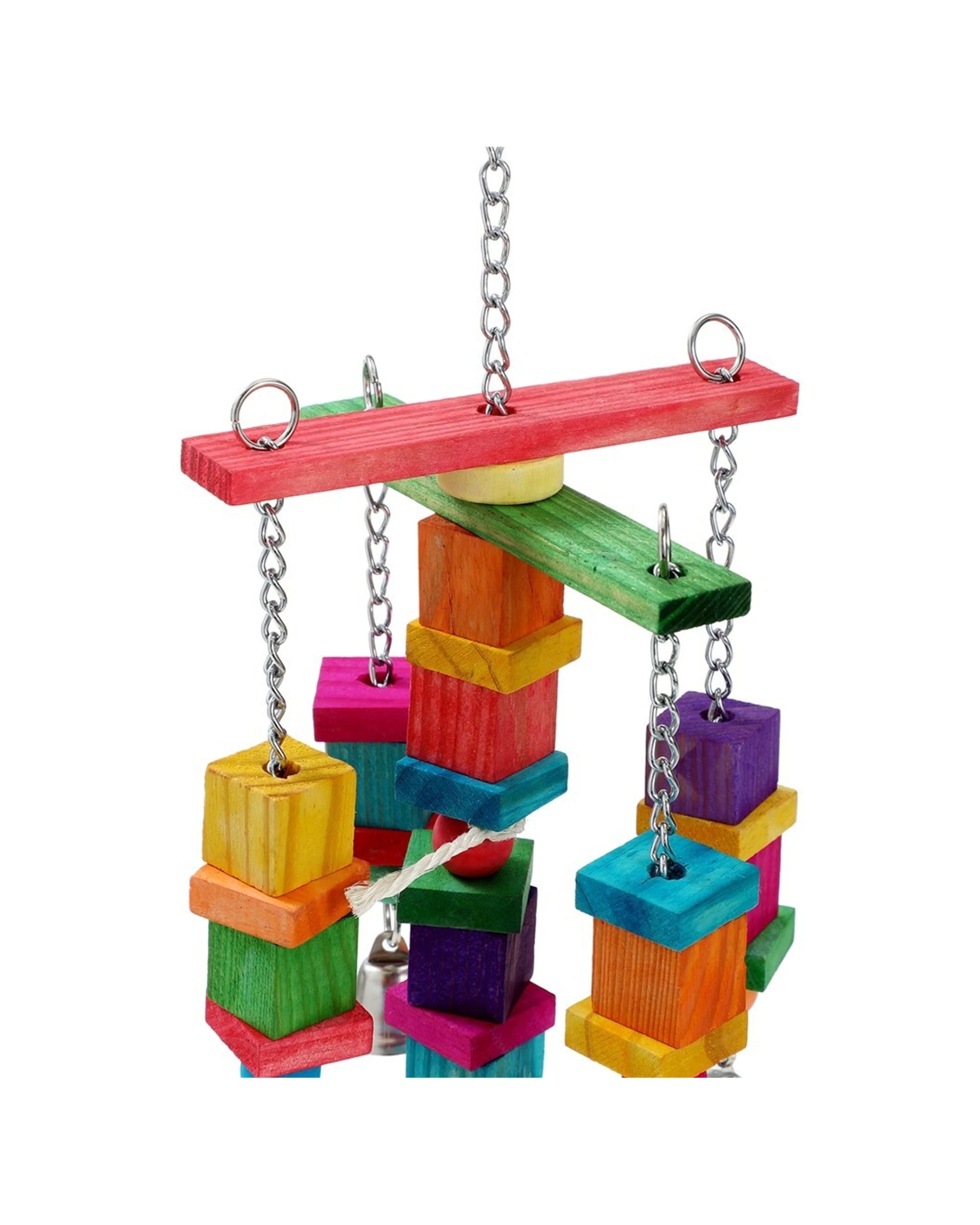 5 Paws And Claws Parrot Hanging Toy Large Wood Rope Bell Interactive Bird Toy.
 - Multi, 5 of 6