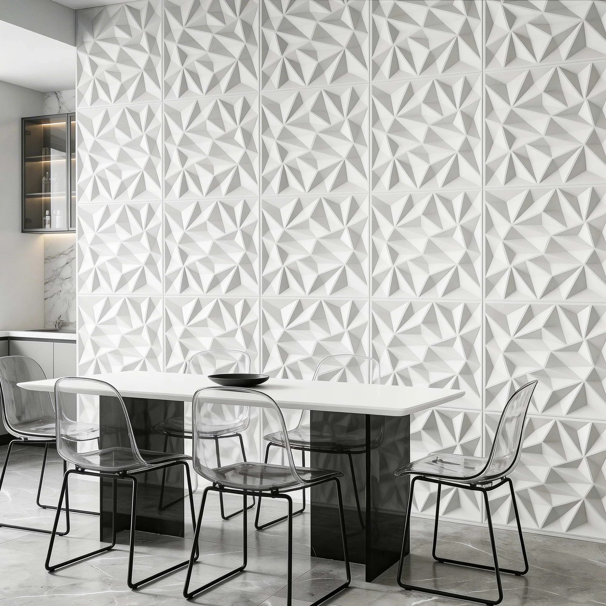 4 Artiss 3D Wall Panels Diamond 15PCS PVC Decorative Panels 50x50cm Feature Wall - White, 4 of 8