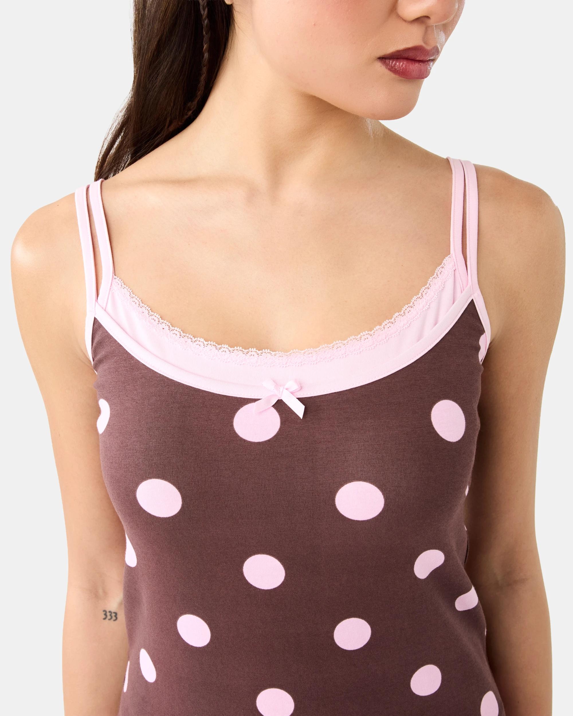 6 Double Layer Cami and Shorts Pyjama Set Bwn Pk Dot, 6 of 8