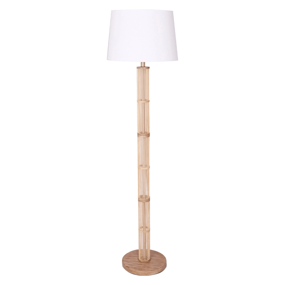1 Sarantino Rattan Floor Lamp With Off-White Linen Shade, 1 of 10