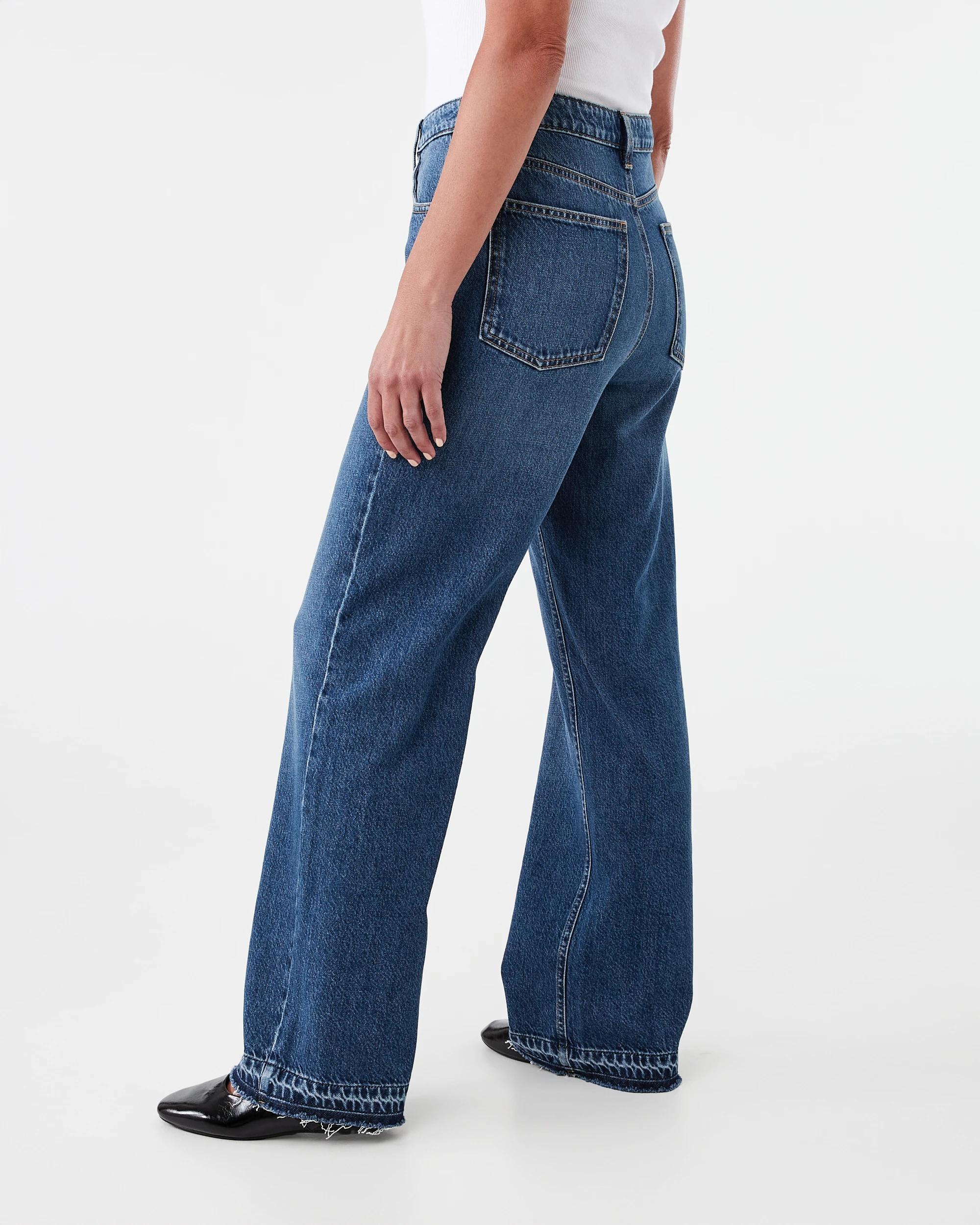 3 Straight Leg Undone Hem Jeans Dark Wash, 3 of 9