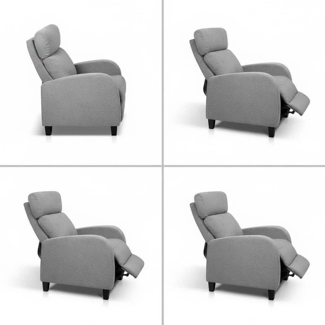 3 Artiss Recliner Chair Sofa Armchair Fabric - Grey, 3 of 7