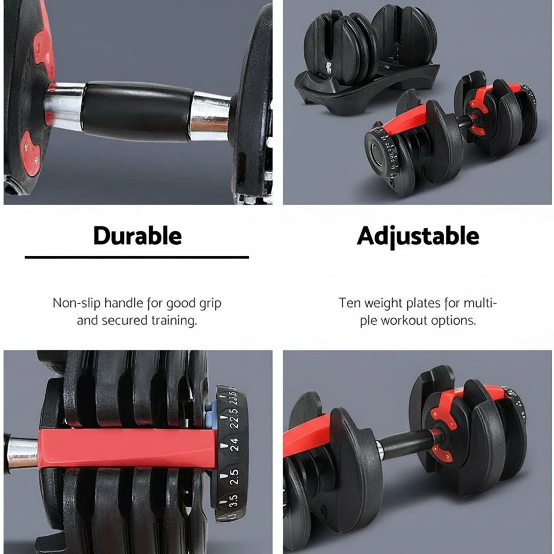 4 Everfit 24kg Dumbbells Adjustable Dumbbell Weight Plates Home Gym 2pcs - Multi, 4 of 6