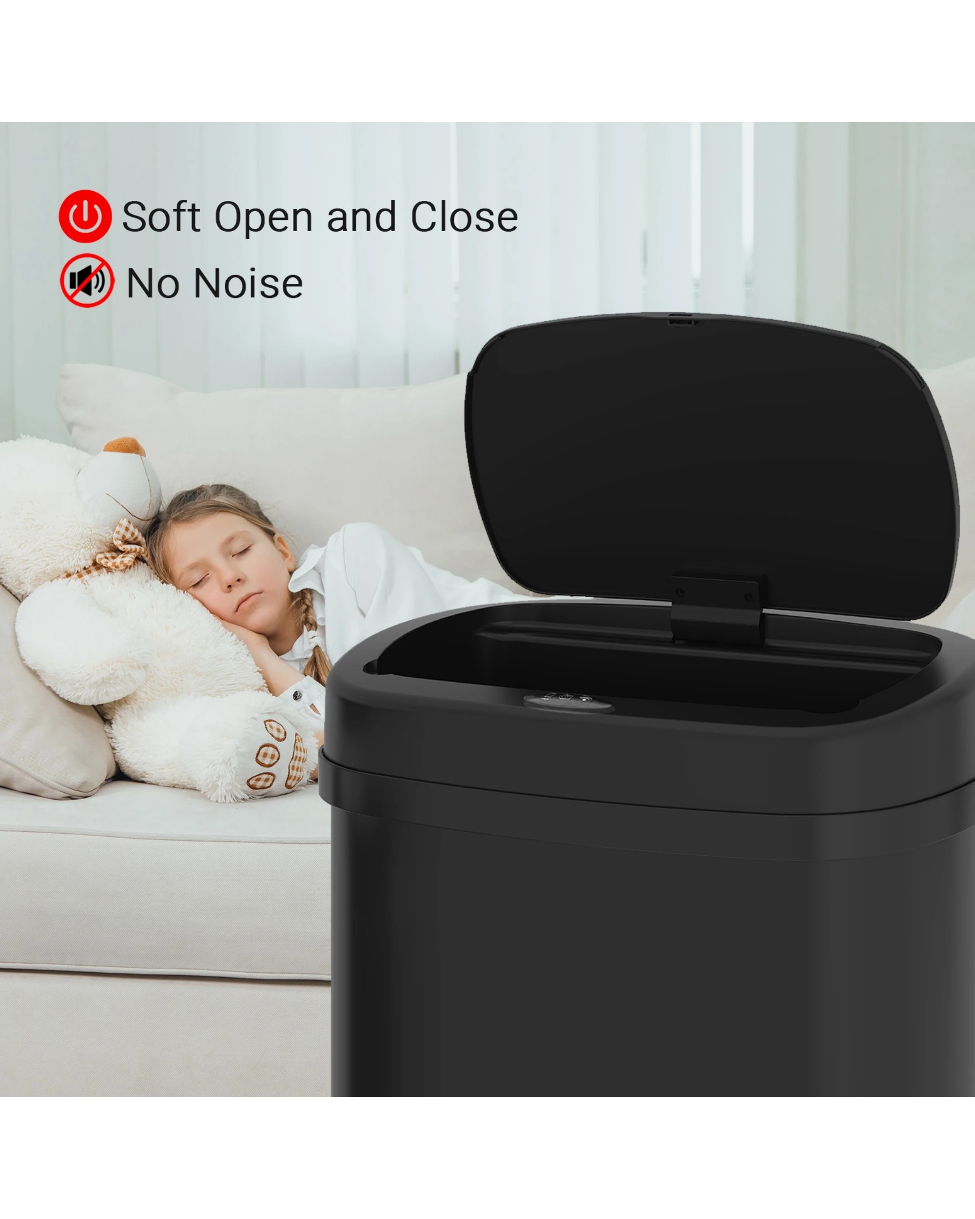 1 Advwin Rubbish Bin 50l Smart Kitchen Waste Trash Can Touchless Automatic Garbage Cabinet with Lid - Black, 1 of 3