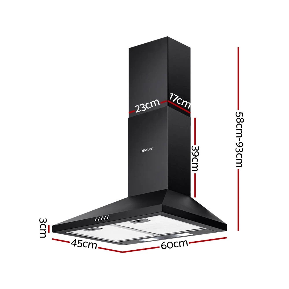 2 Devanti 600mm Range Hood 60cm Rangehood - Black, 2 of 7