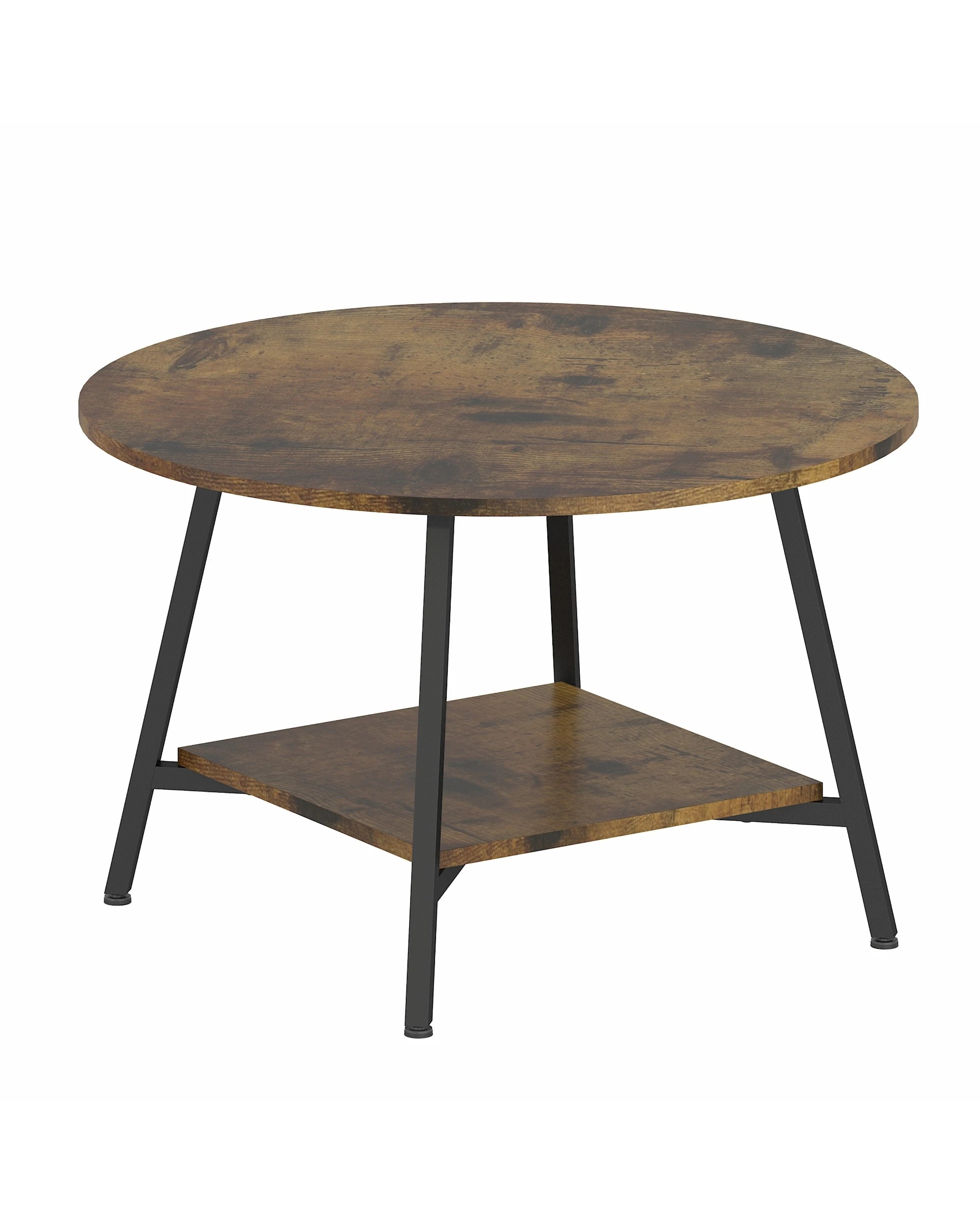 1 Advwin 73cm Round Coffee Table w/ Open Shelf - Brown, 1 of 9