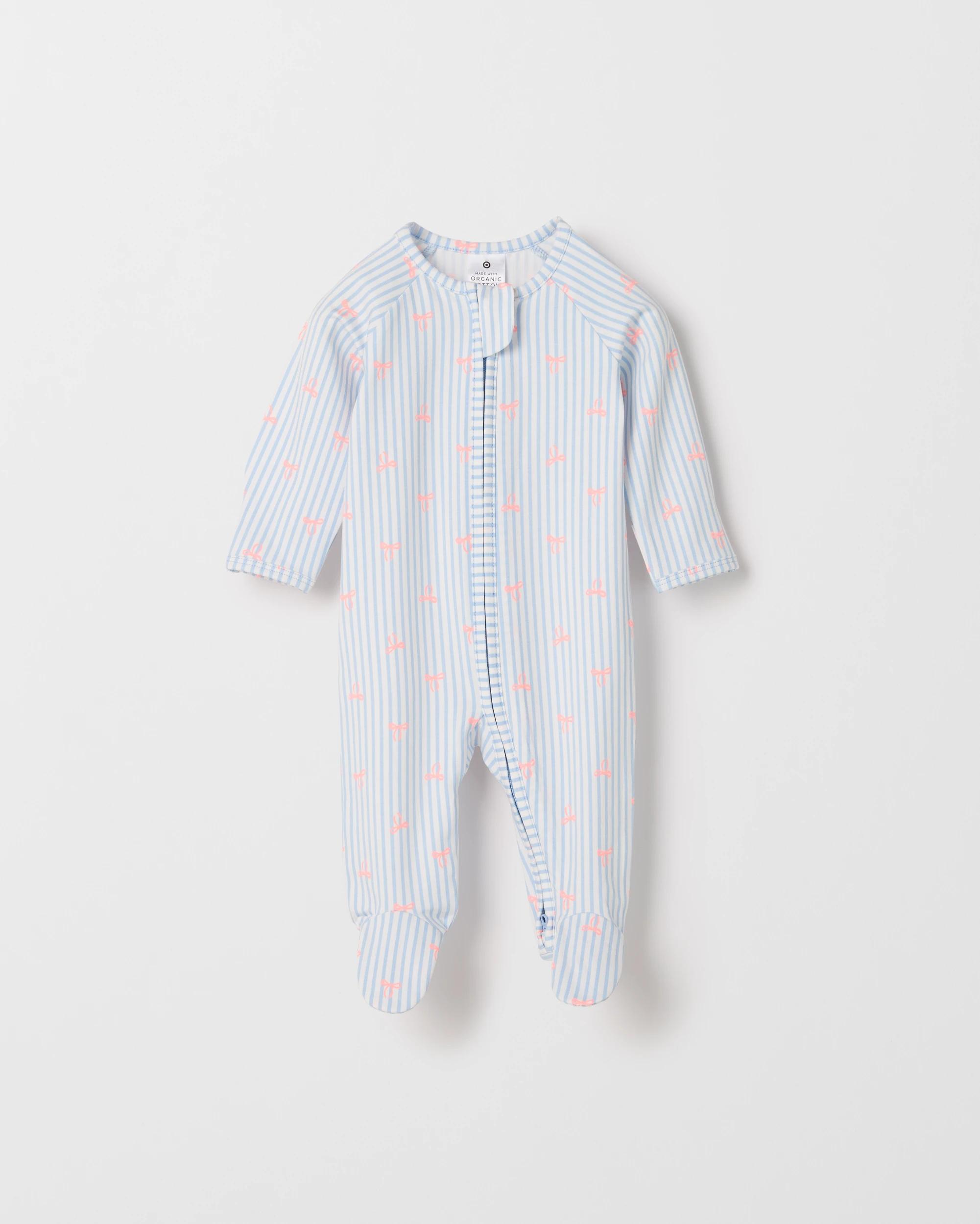 1 Target Baby Baby Organic Cotton Zip Coverall STRIPE BOWS BLUE, 1 of 2