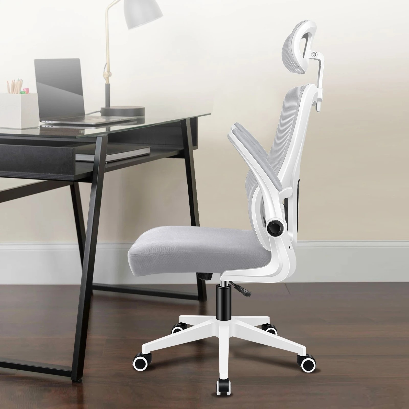 3 Alfordson Mesh Office Chair Executive Computer Tilt Fabric Seat Racing Work - Grey White, 3 of 10