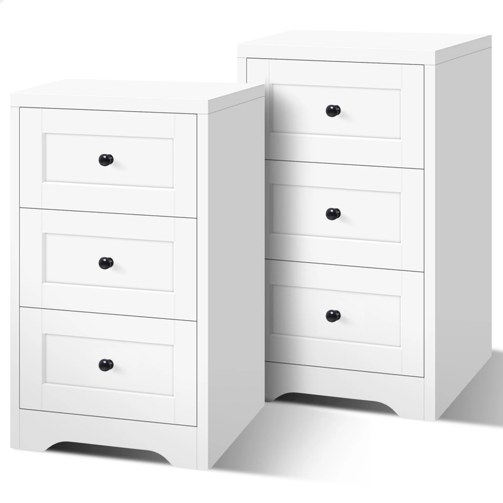 1 Alfordson 2 Bedside Table Hamptons Storage Nightstand Side Cabinet - White, 1 of 9