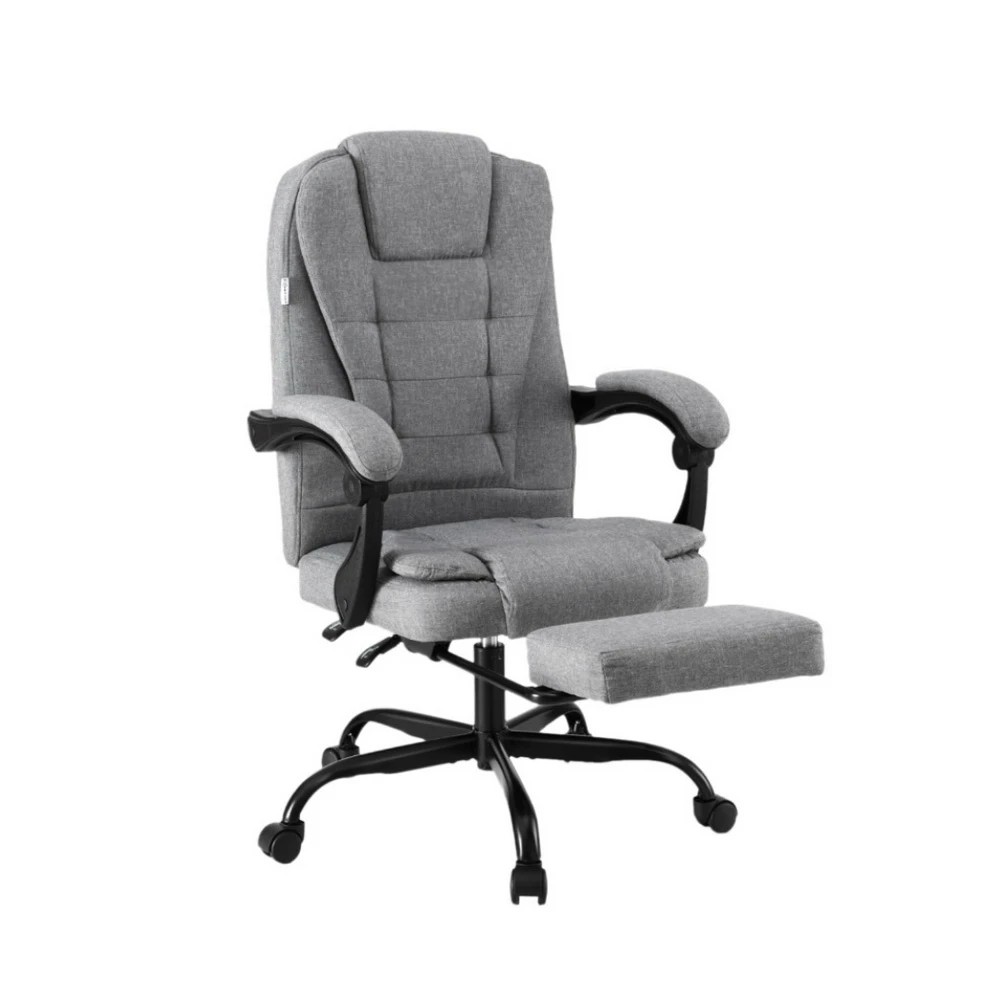 1 Artiss Office Chair Executive Fabric Seat Racing Computer Desk Chairs Footrest - Grey, 1 of 5