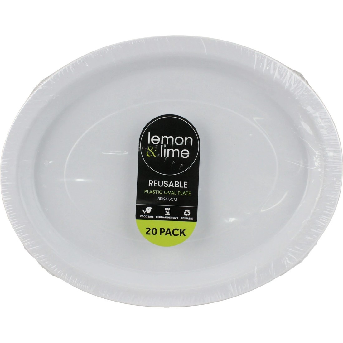 2 Lemon & Lime Lemon & Lime White Plastic Reusable Oval Plates Pack of 20, 2 of 3
