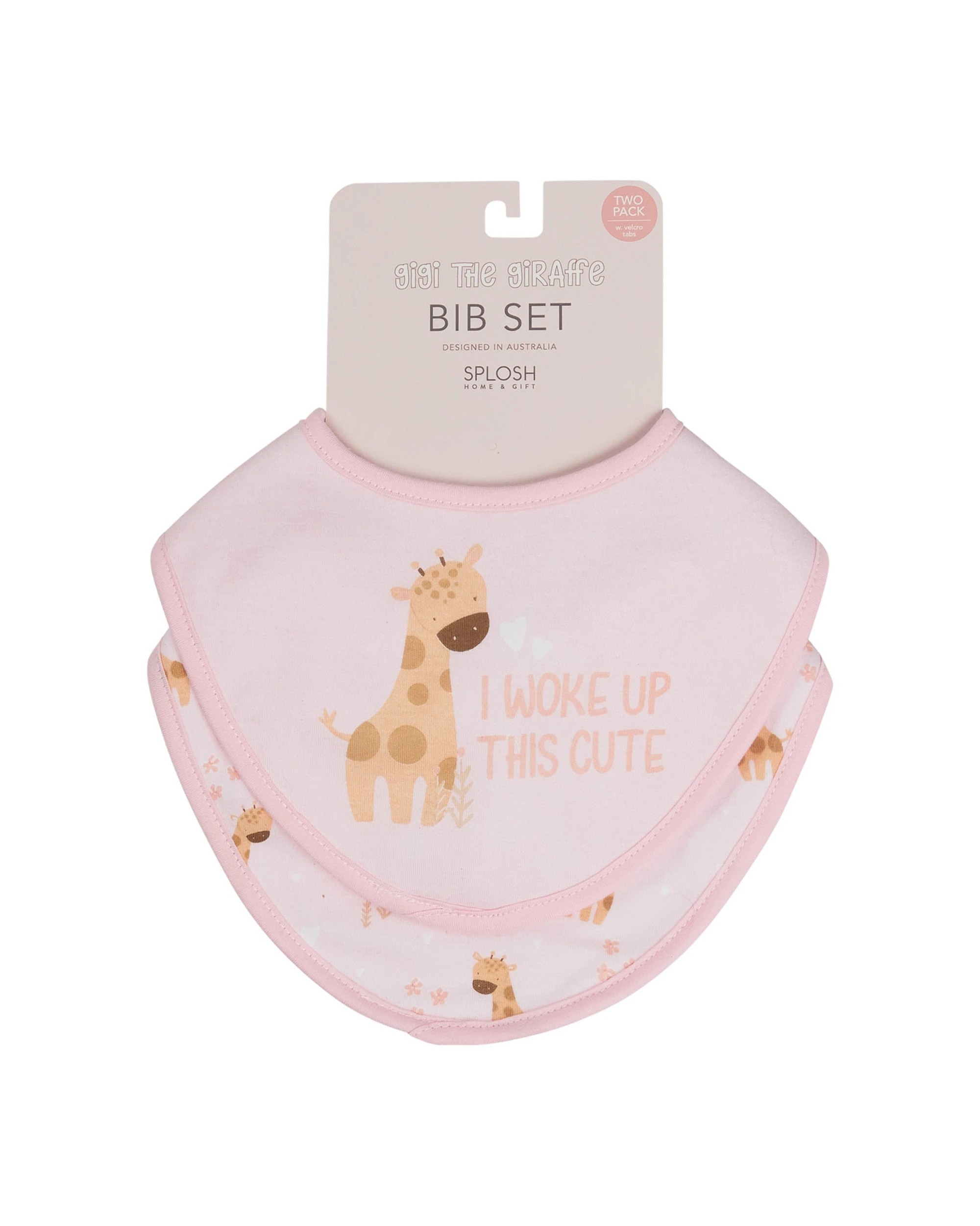 2 Splosh Baby Giraffe Cotton Bibs 2 Pack Feeding Absorbent Hook And Loop - Pink, 2 of 3