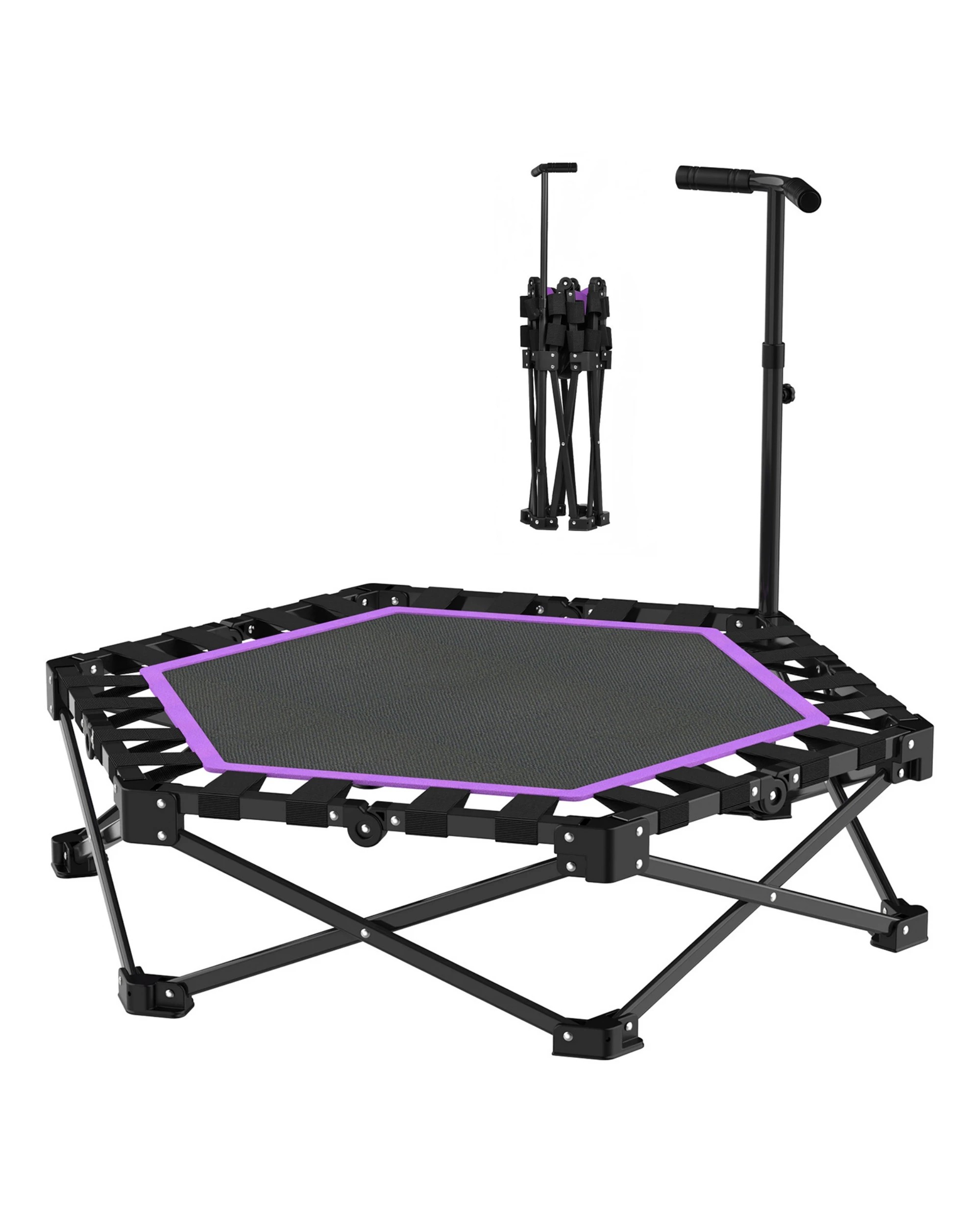 1 Advwin 42" Mini Trampoline 3s Quick Folding Rebounder with 3 Level Adjustable Handle, 150KG Capacity Purple, 1 of 7