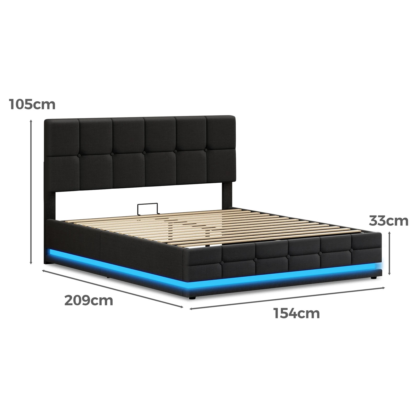 10 Alfordson Bed Frame Queen Size Platform RGB LED Gas Lift Base Storage - Charcoal, 10 of 10