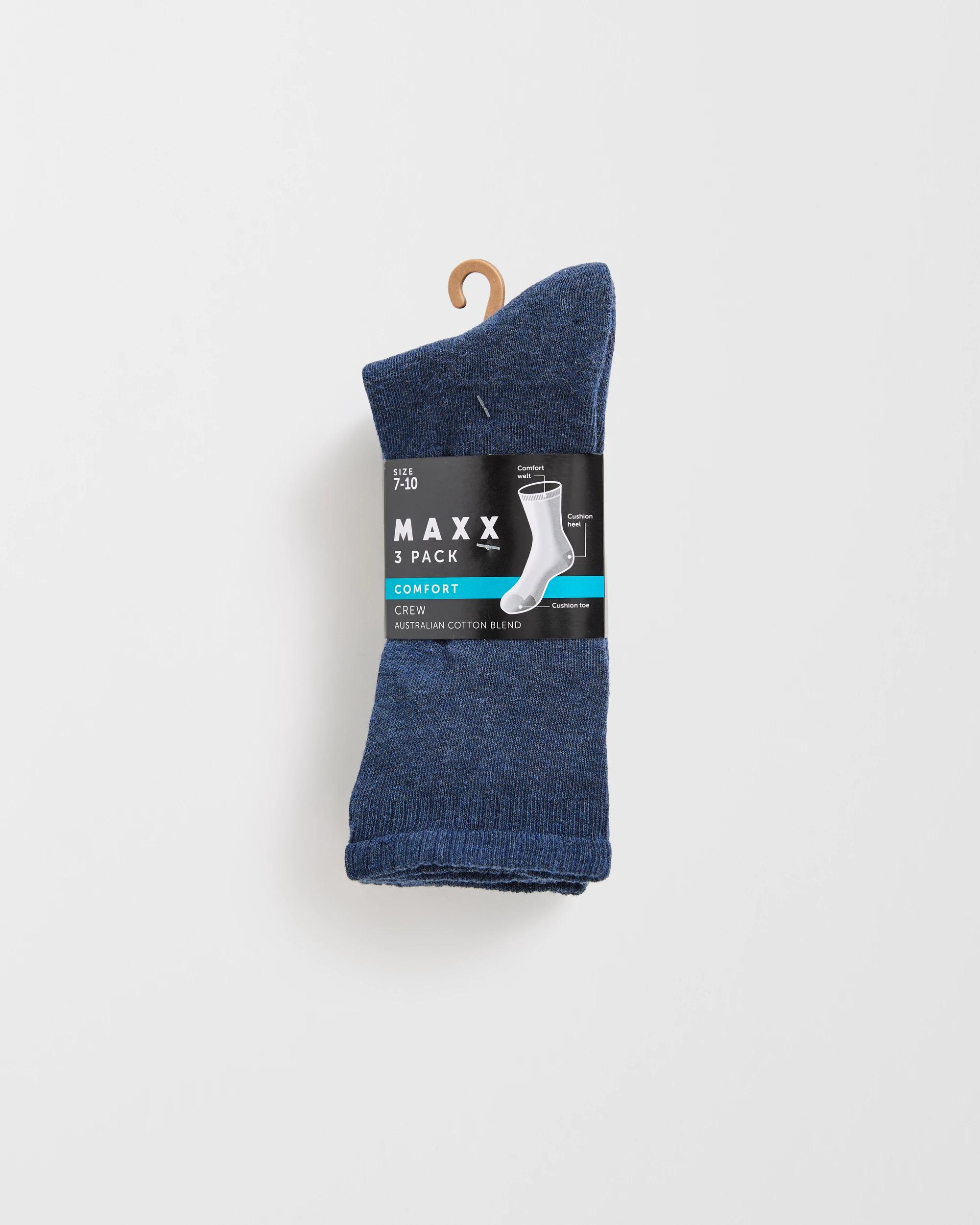 2 Maxx Australian Cotton Blend 3 Pack Comfort Crew Socks NAVY MARLE, 2 of 3