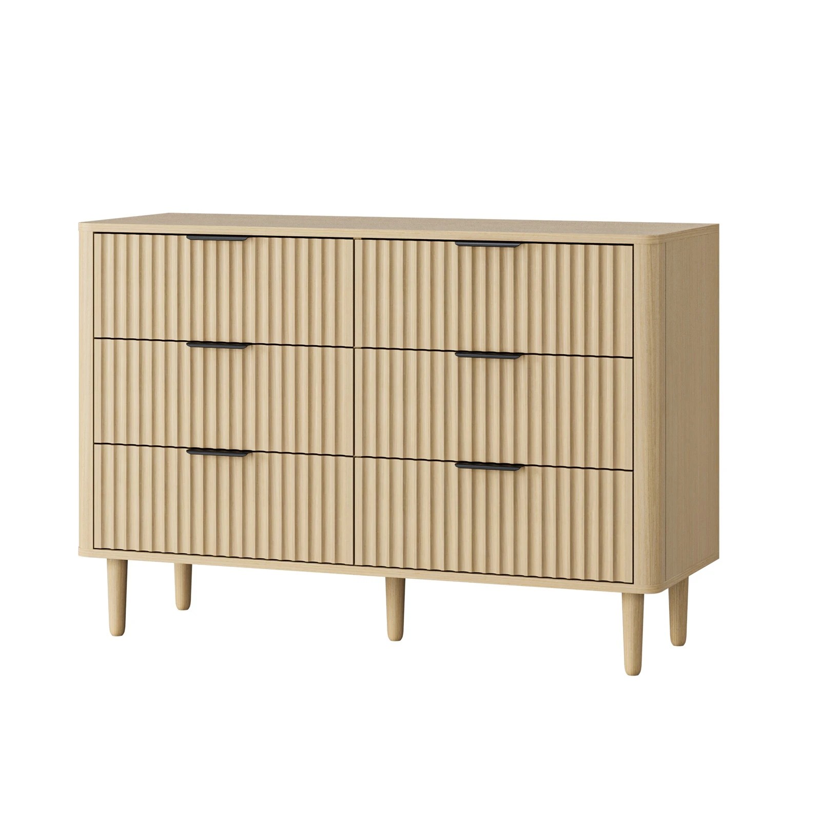 1 Oikiture 6 Chest Of Drawers Storage Cabinet Dressers Lowboy Stripe
 - Natural, 1 of 9